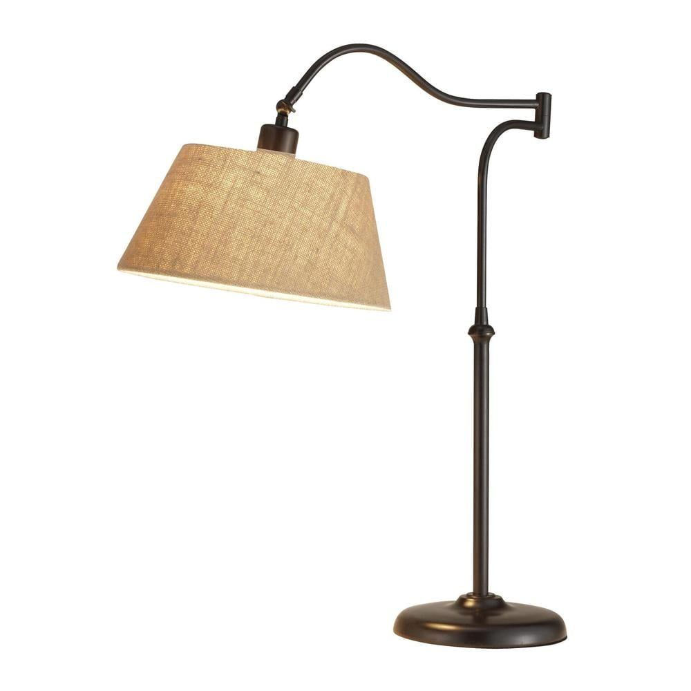 Antique Bronze Adjustable Table Lamp with Burlap Shade