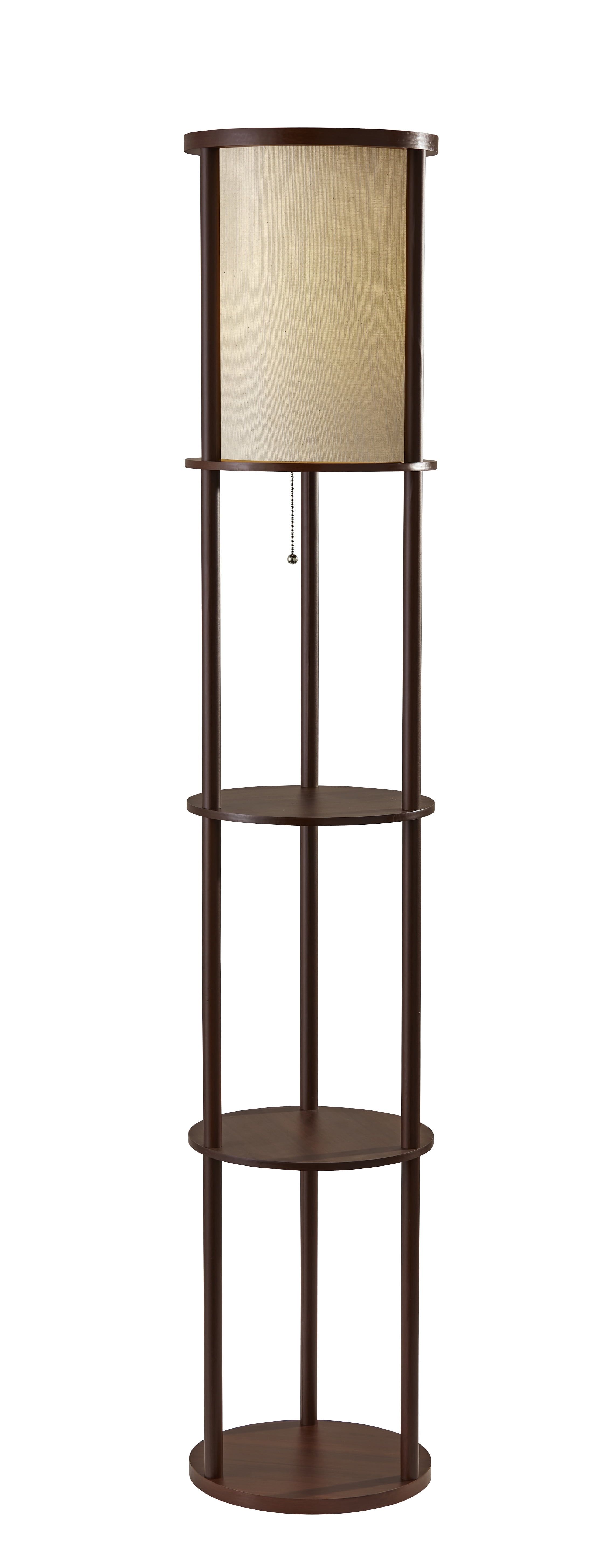 Modern Scandinavian Walnut Wood Floor Lamp with Shelves