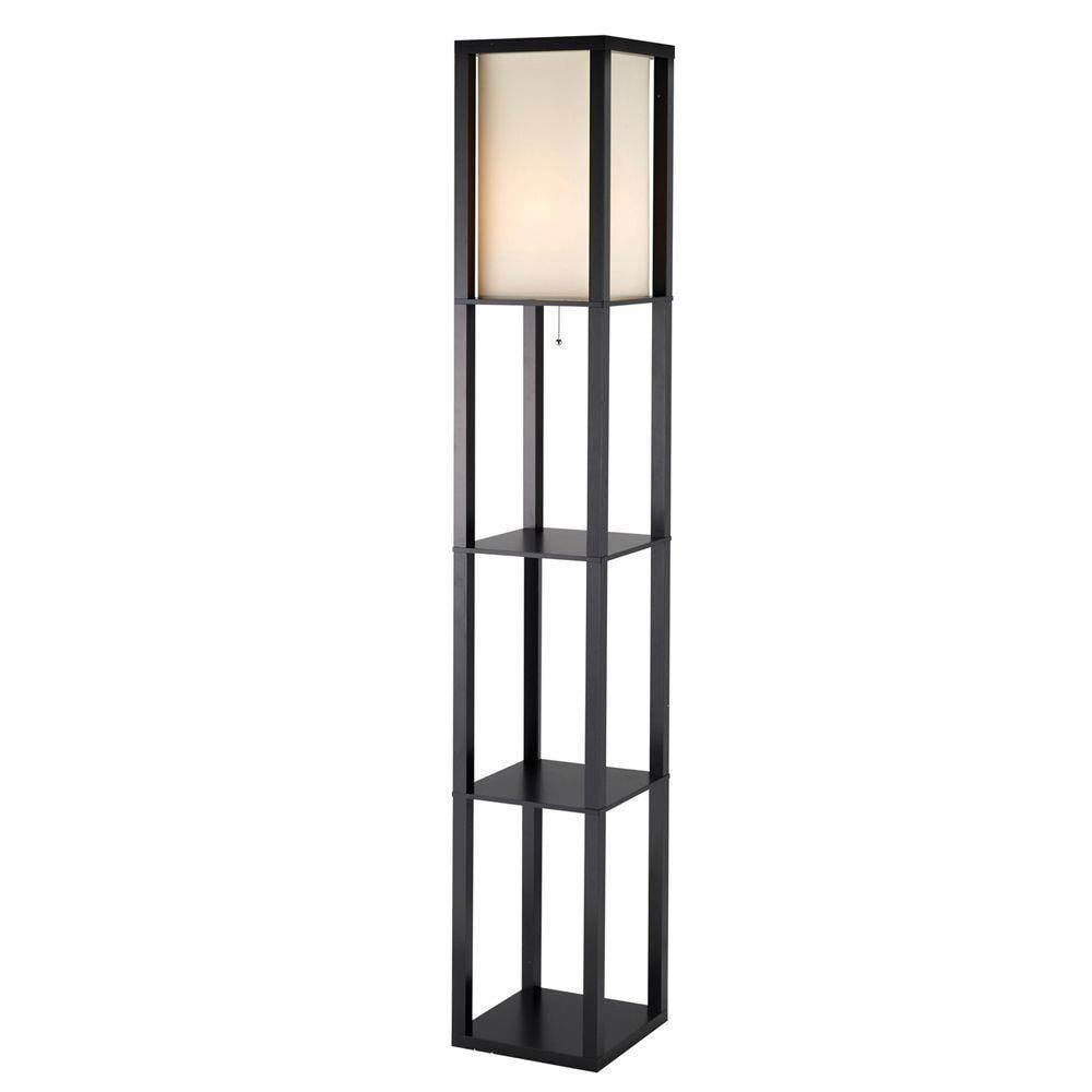 Titan 72" Black Column Floor Lamp with Storage Shelves