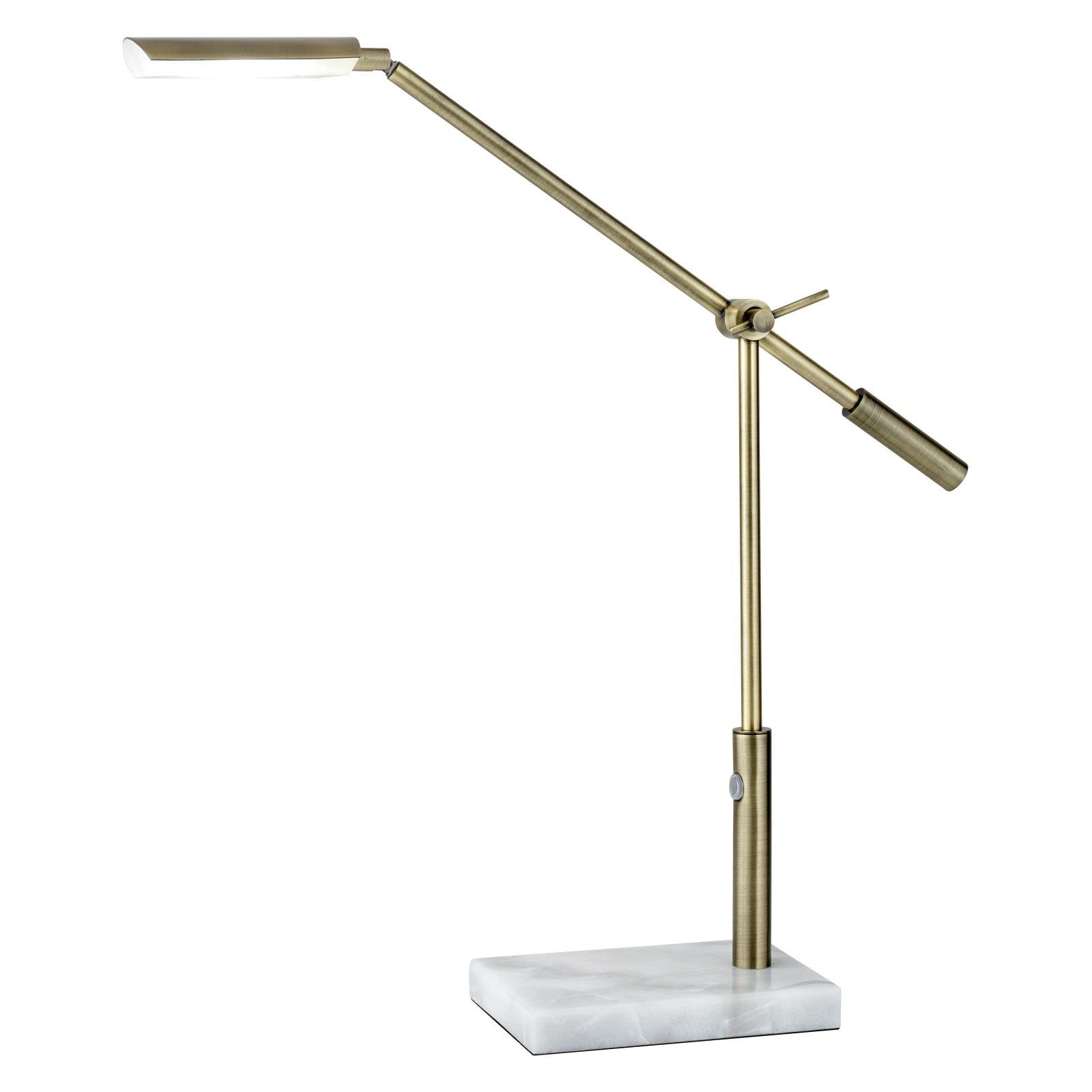 Antique Brass and White Marble Adjustable LED Desk Lamp