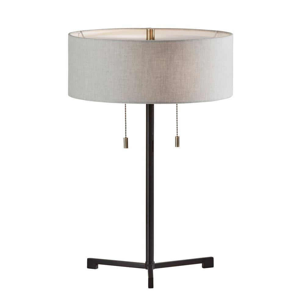 Black Tripod Table Lamp with Taupe Drum Shade