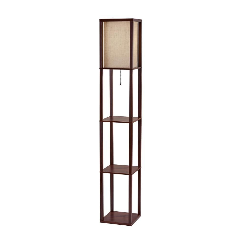 Wright 17'' Walnut Wood Veneer Shelf Floor Lamp with Natural Shade