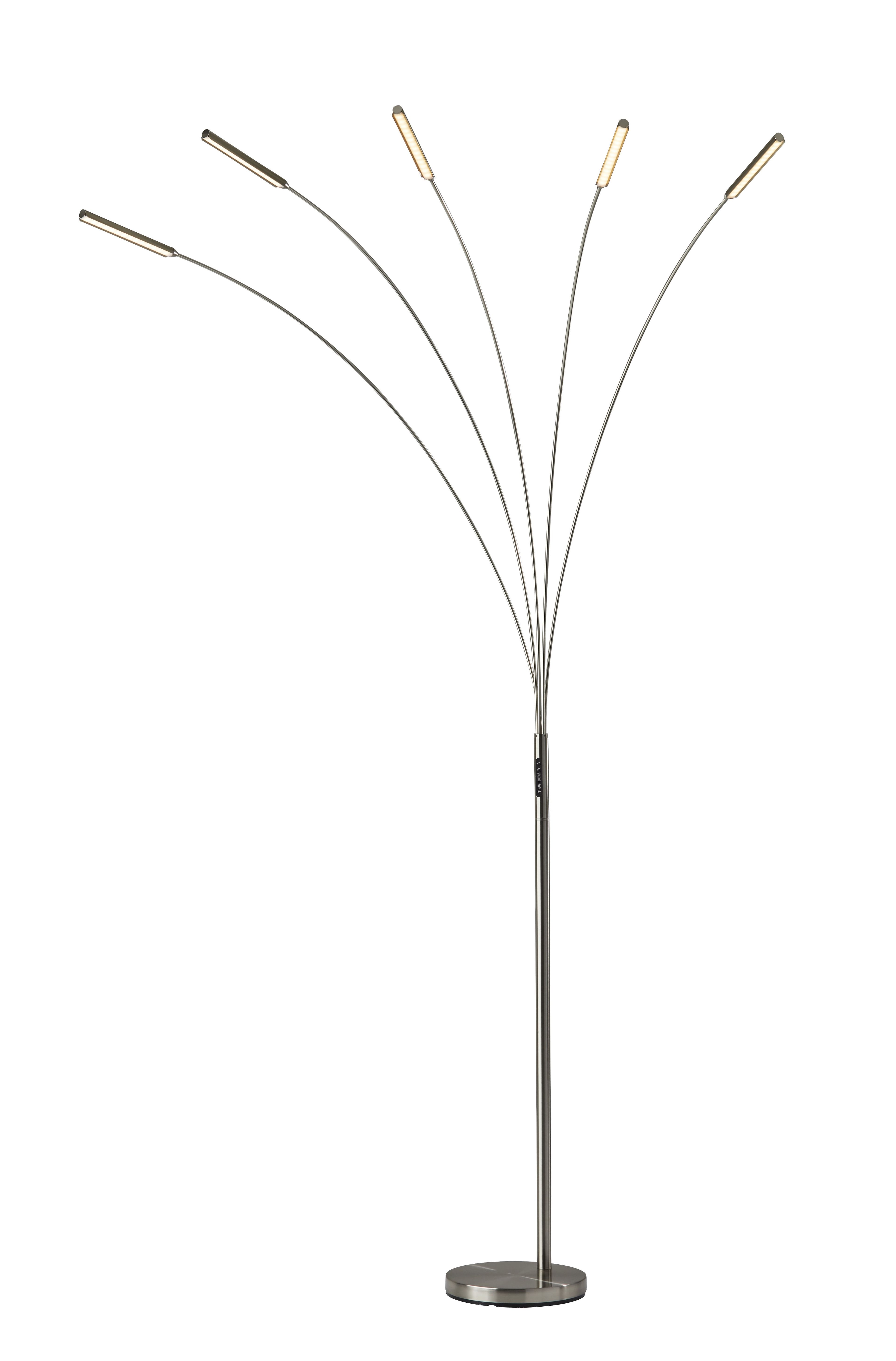 Zodiac Brushed Steel Multi-Head Adjustable Arc Floor Lamp