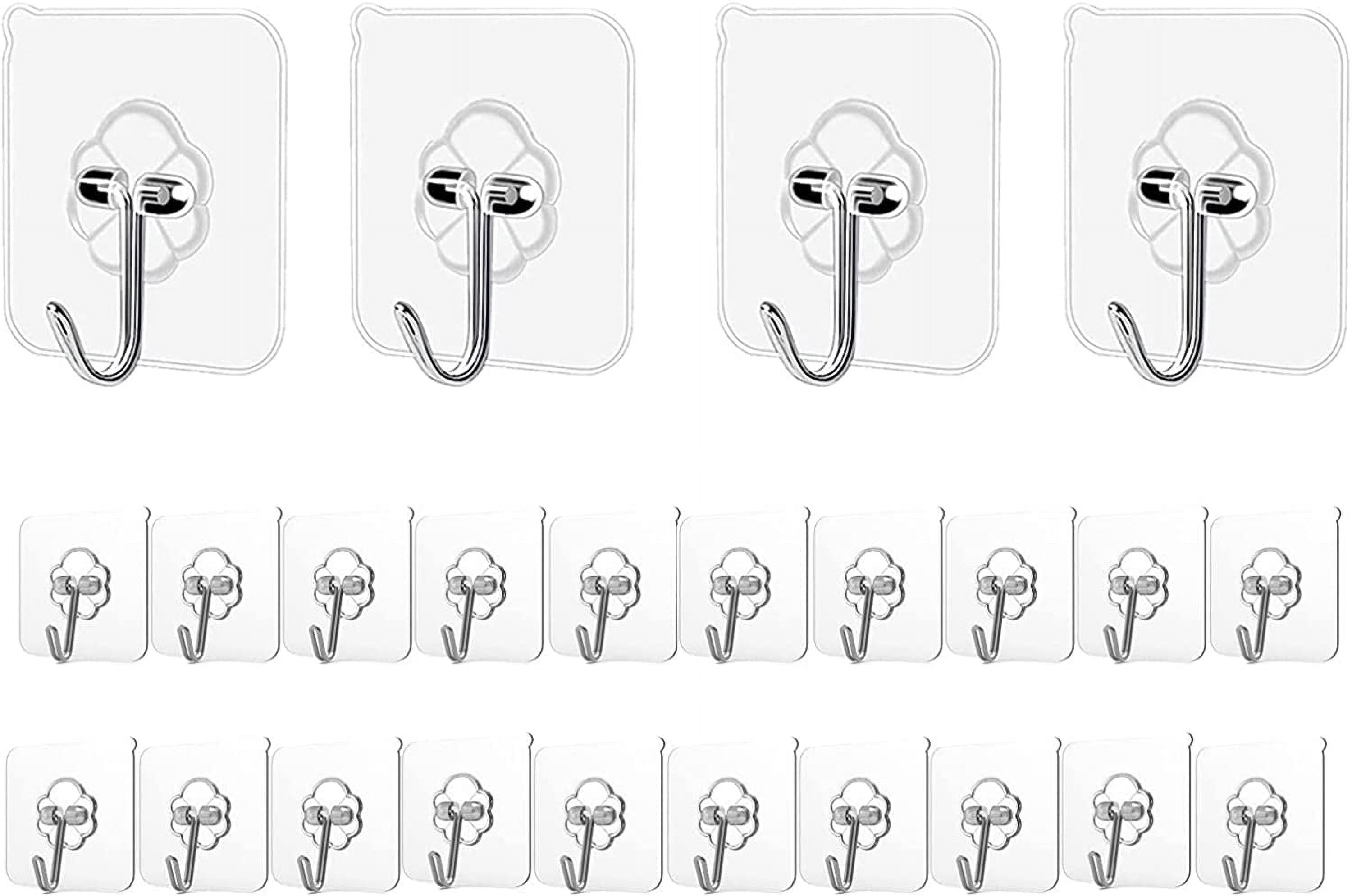 Square Clear Adhesive Hooks with Stainless Steel - 24 Pack