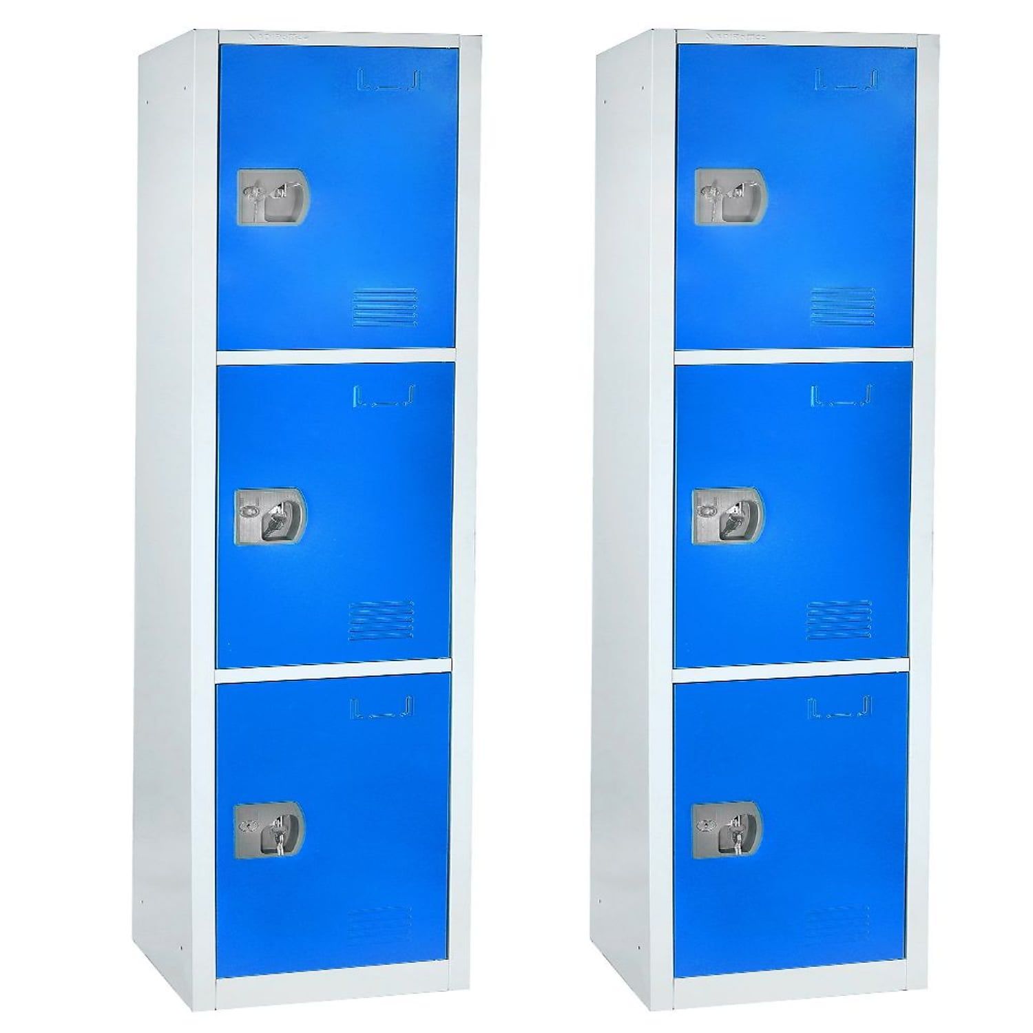 AdirOffice 72'' Blue Steel 3-Tier Storage Lockers with Vented Doors