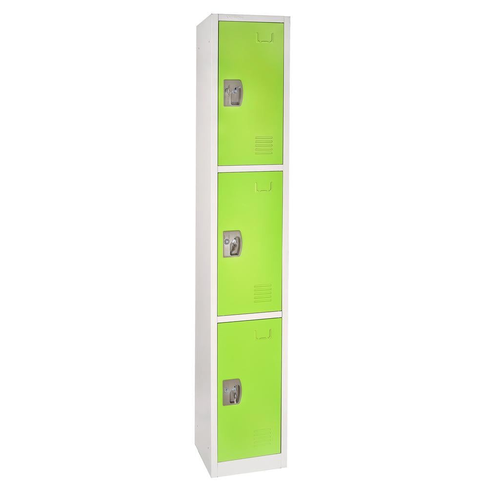 Green 72" Triple-Compartment Steel Storage Locker with Key Lock