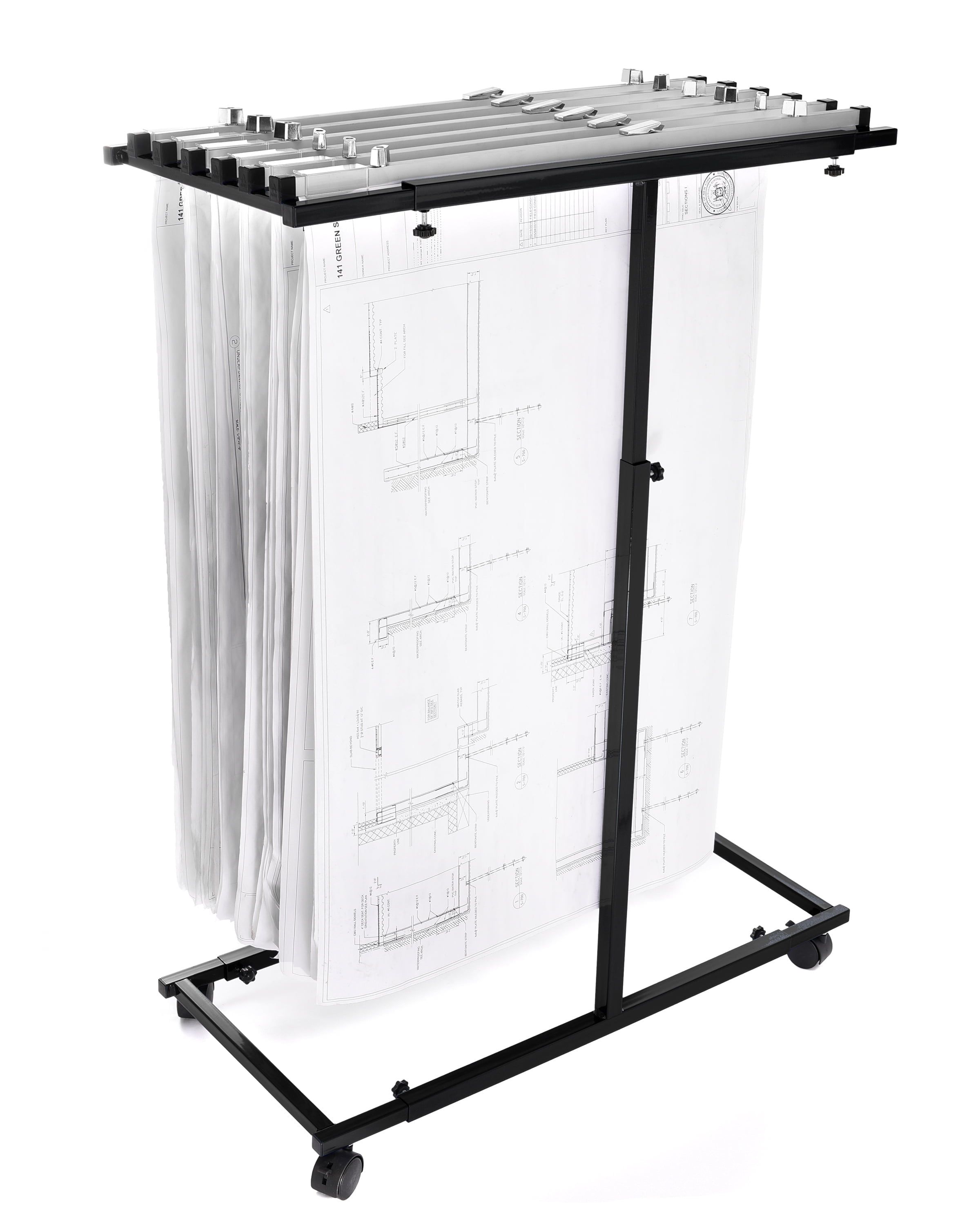 AdirOffice Black Adjustable Mobile Blueprint Storage Rack