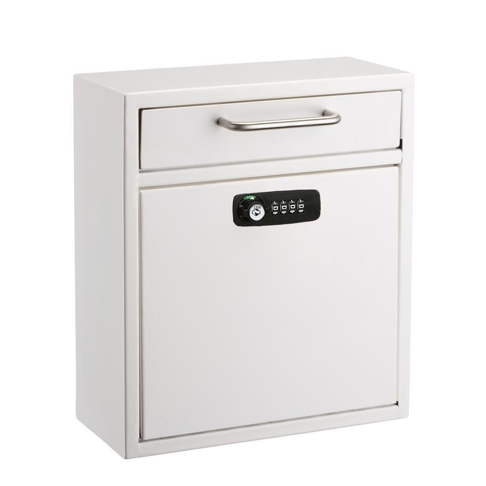 White Wall-Mount Steel Mailbox with Key and Combination Lock