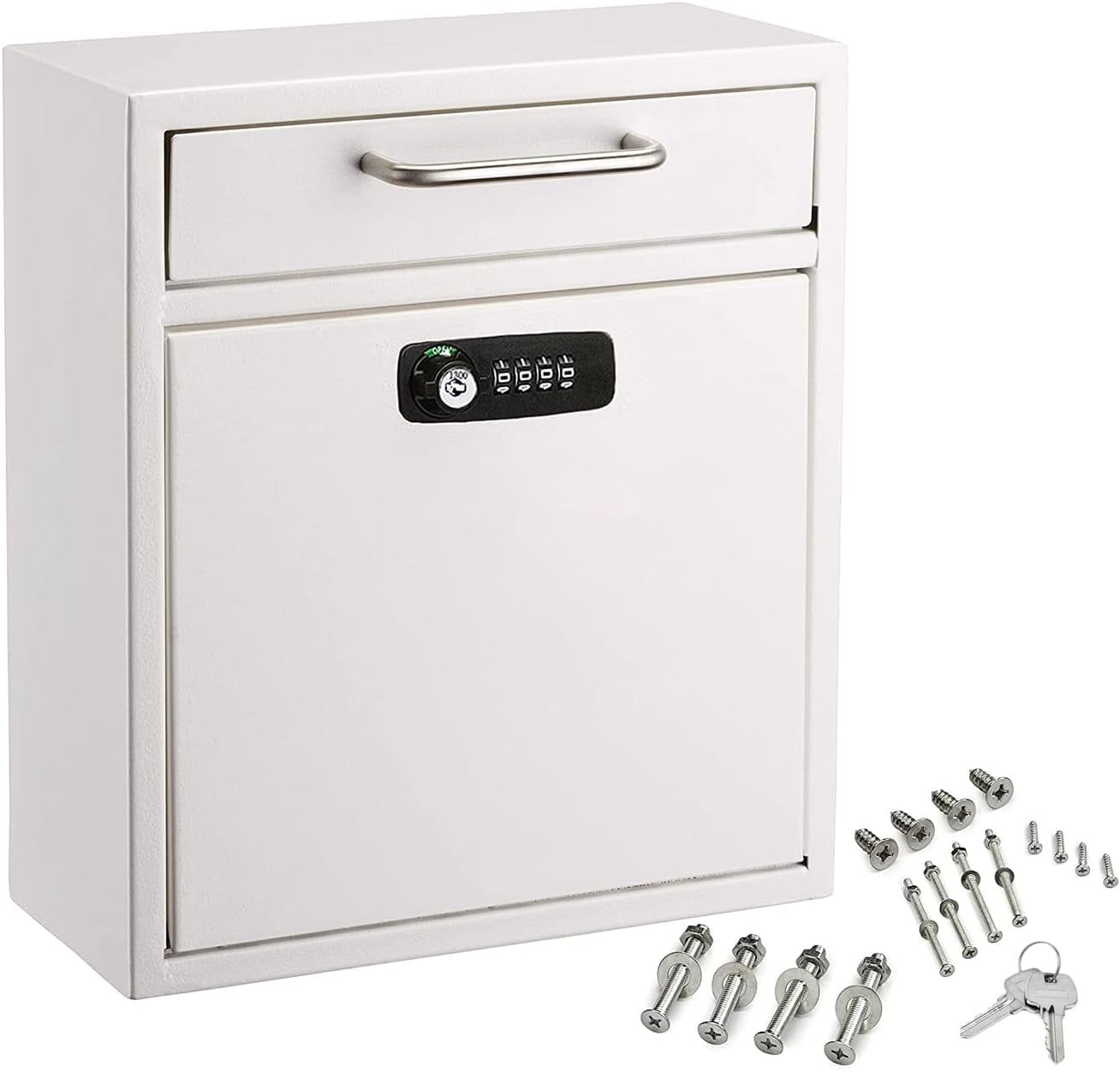 White Wall-Mount Steel Mailbox with Key and Combination Lock