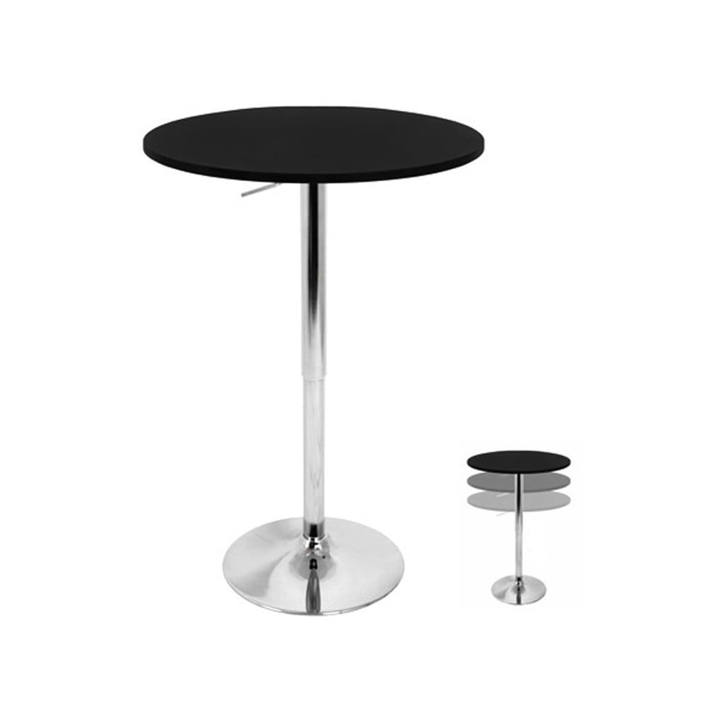 Adjustable Black Wood and Chrome Round Bar Table