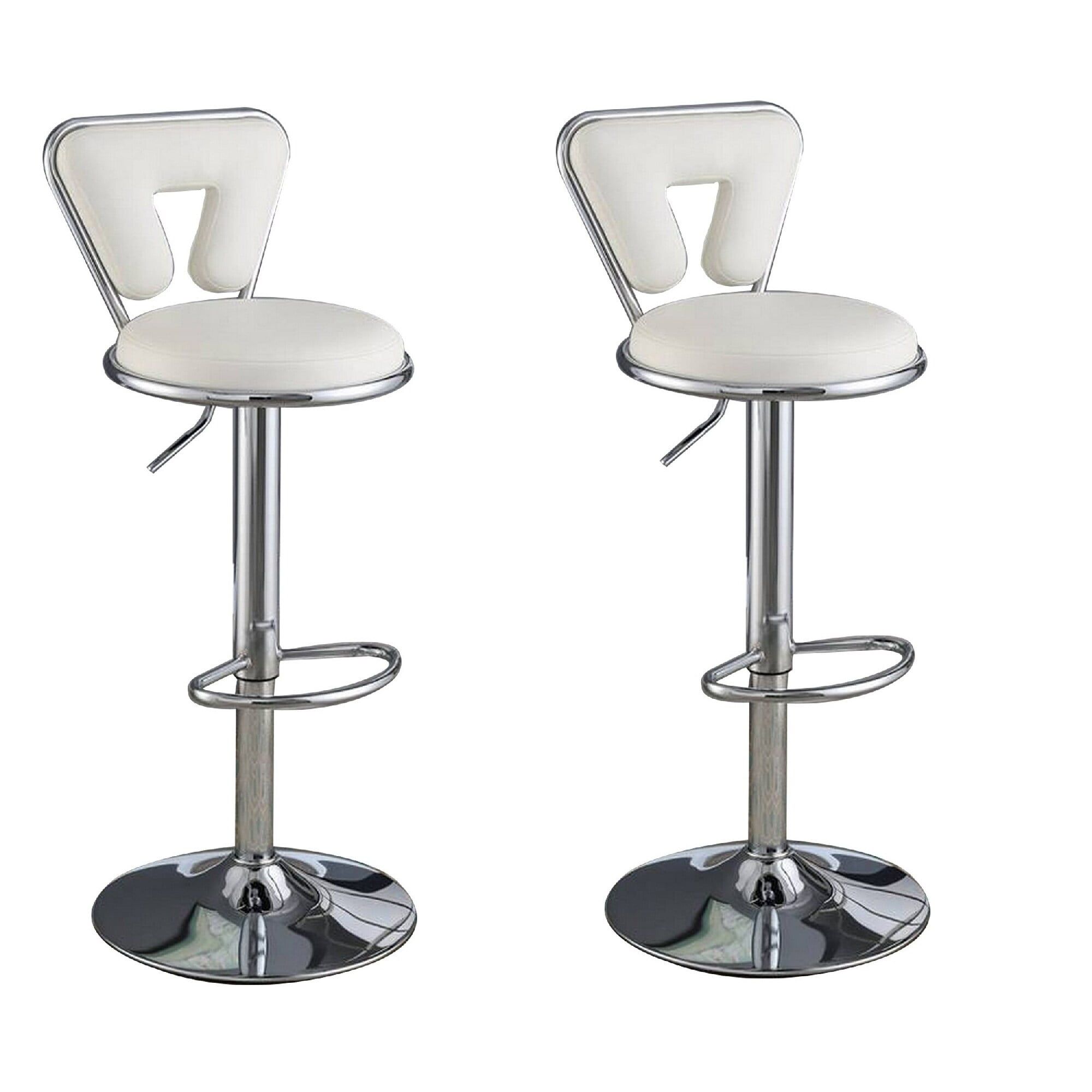 Elegance White Leatherette Swivel Adjustable Barstool, Set of 2