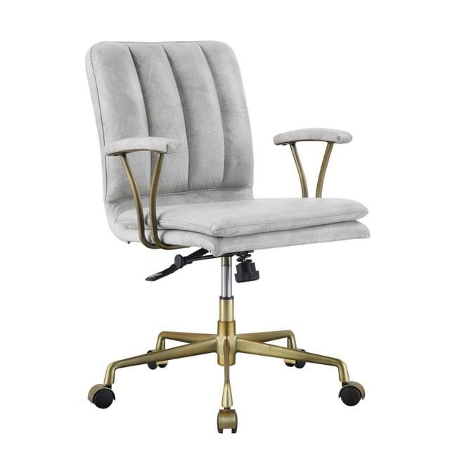 Luxurious Gray Leatherette Swivel Task Chair with Gold Base