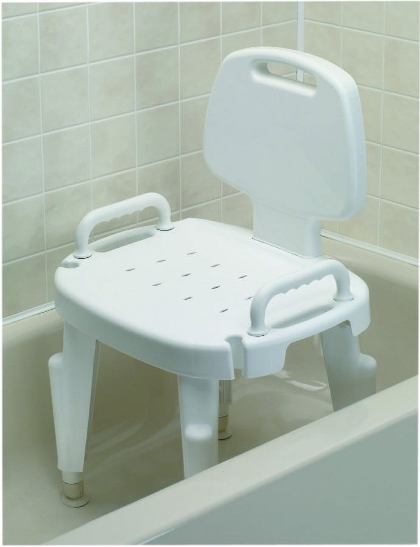 Adjustable White Plastic Shower Seat with Arms and Back