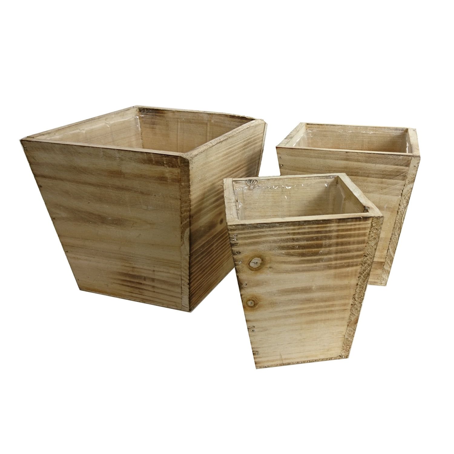 Rustic White Handcrafted Wood Planter Set with Liners, 3-Piece