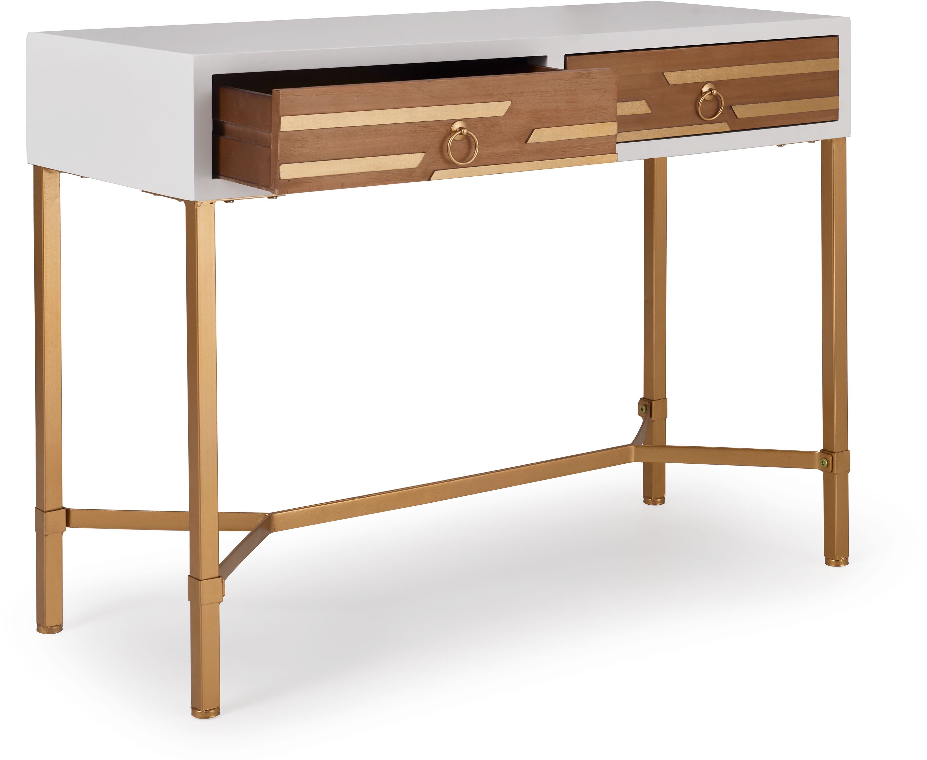 Modern White and Gold Metal Console Table with Storage Drawers