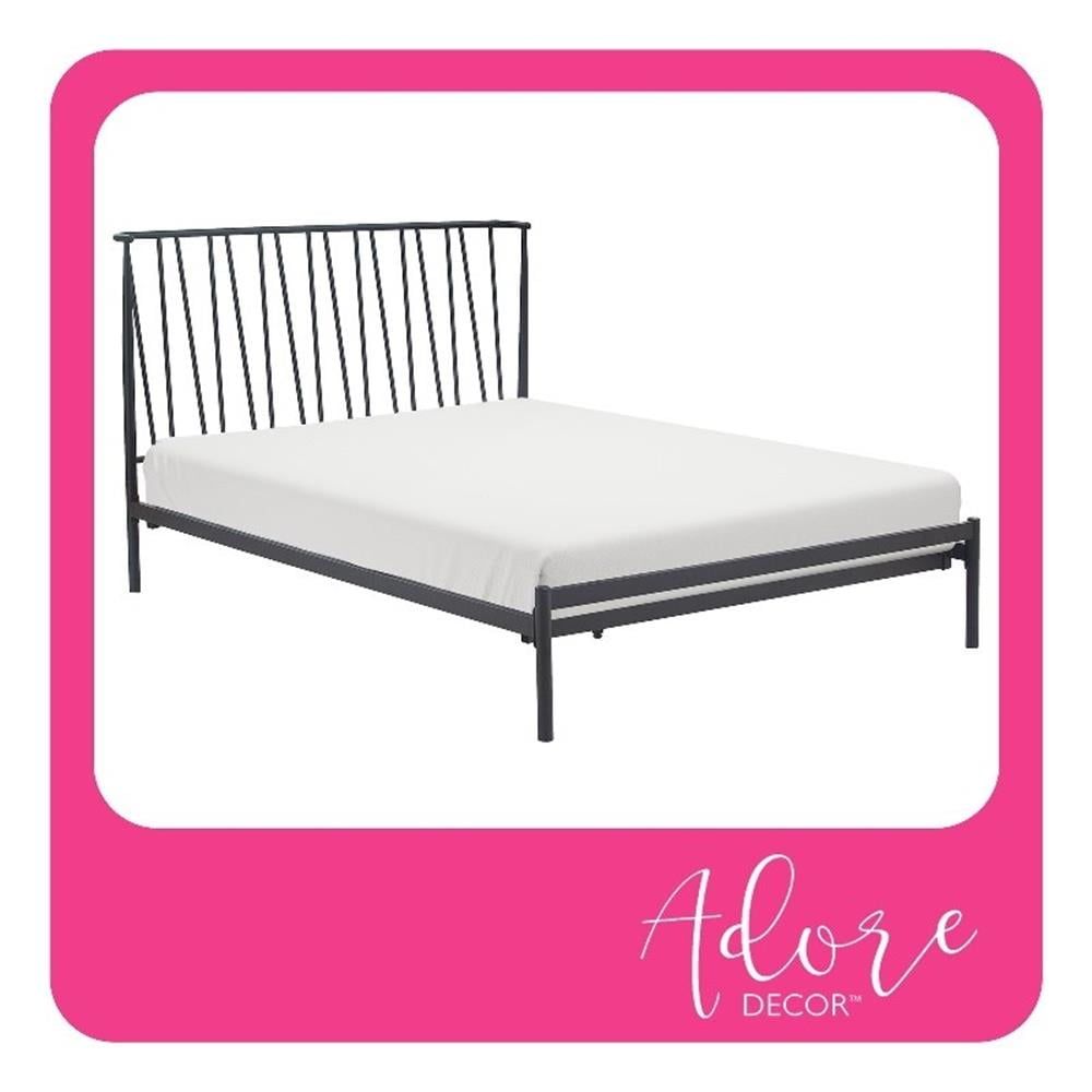 Stella Black Metal Queen Bed with Curved Spindle Headboard