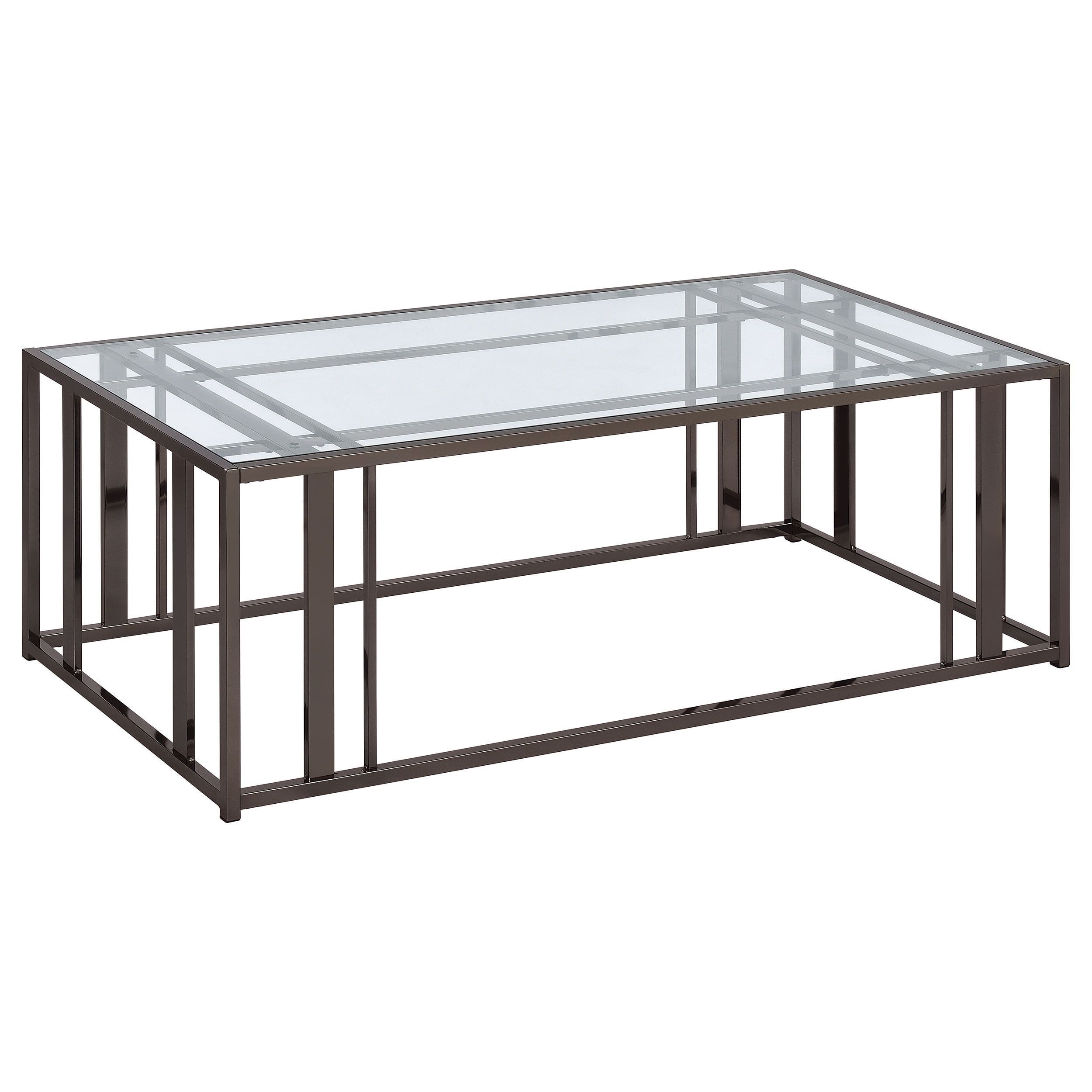 Adri Rectangular Black Nickel Metal and Glass Coffee Table