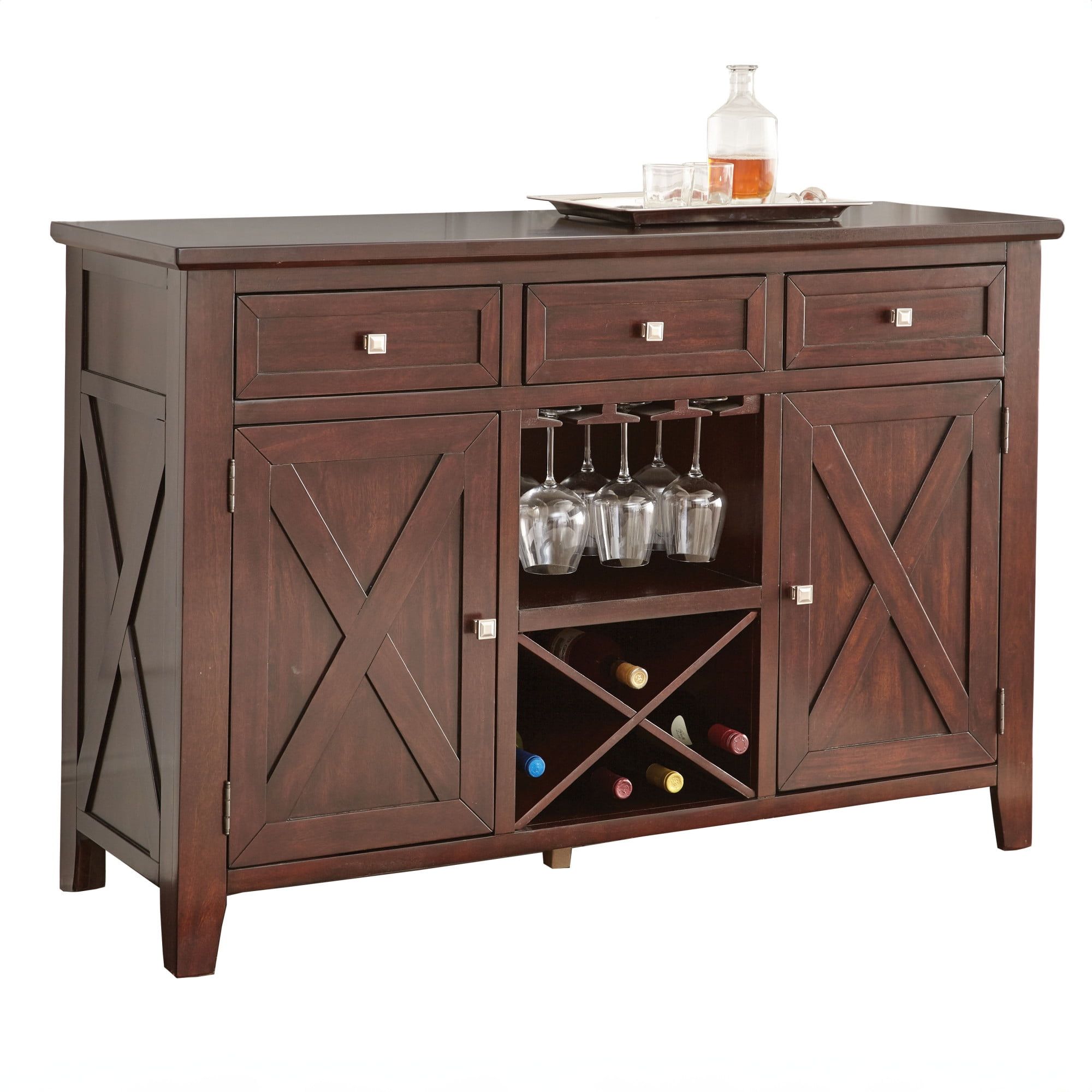 Contemporary Espresso Cherry Hardwood Server with Wine Rack