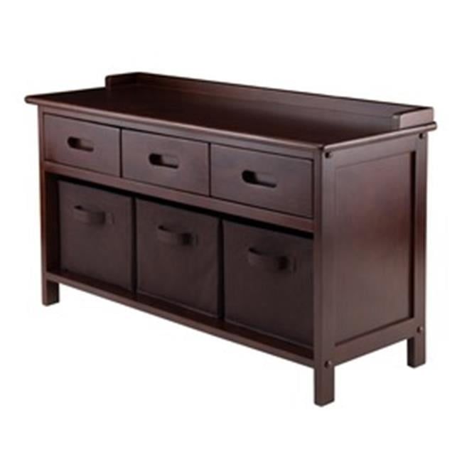 Adriana Walnut 38" Transitional Storage Bench with Brown Baskets