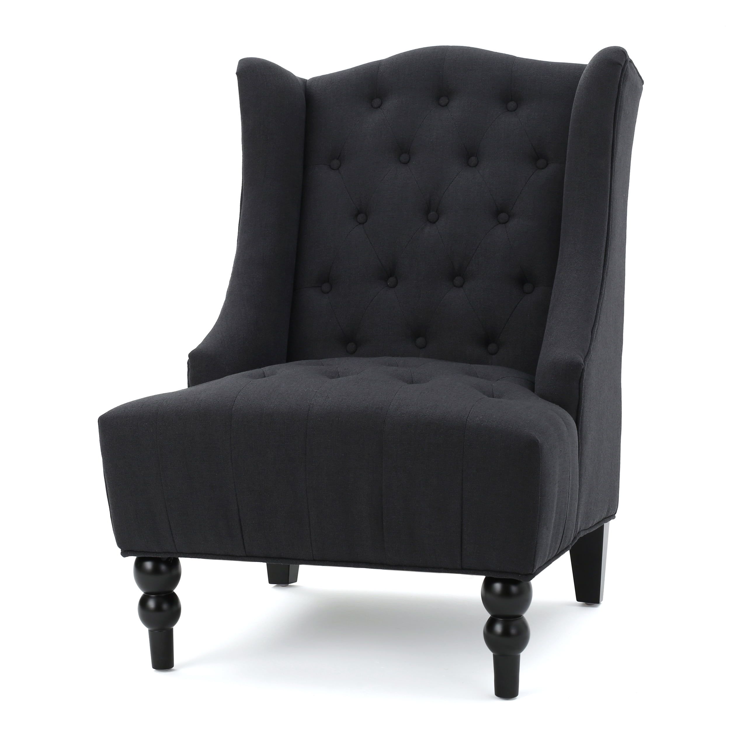 Adriana Charcoal Tufted Fabric Wingback Accent Chair