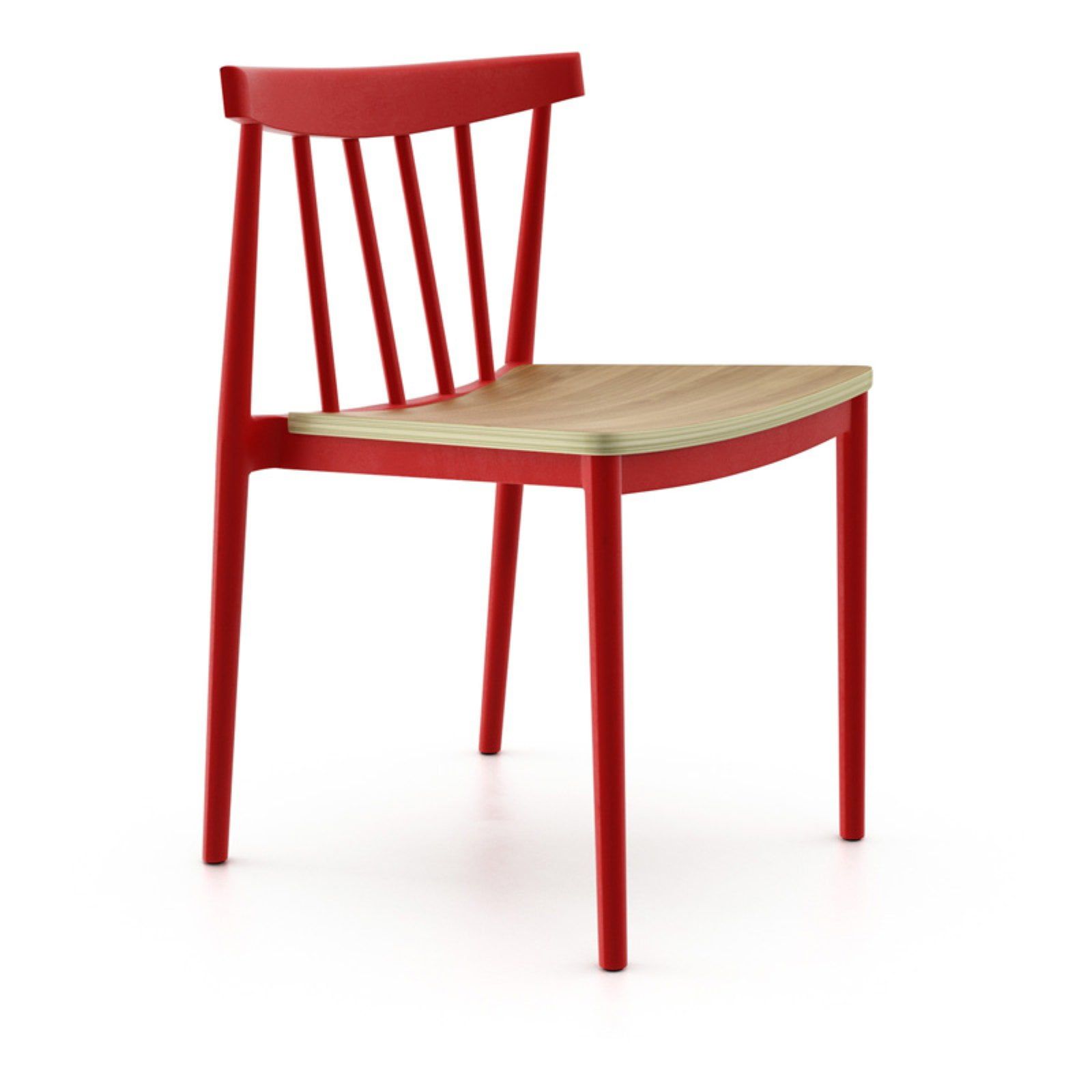 Benjamin Modern Red Plastic Dining Chair with Plywood Seat - Set of 2