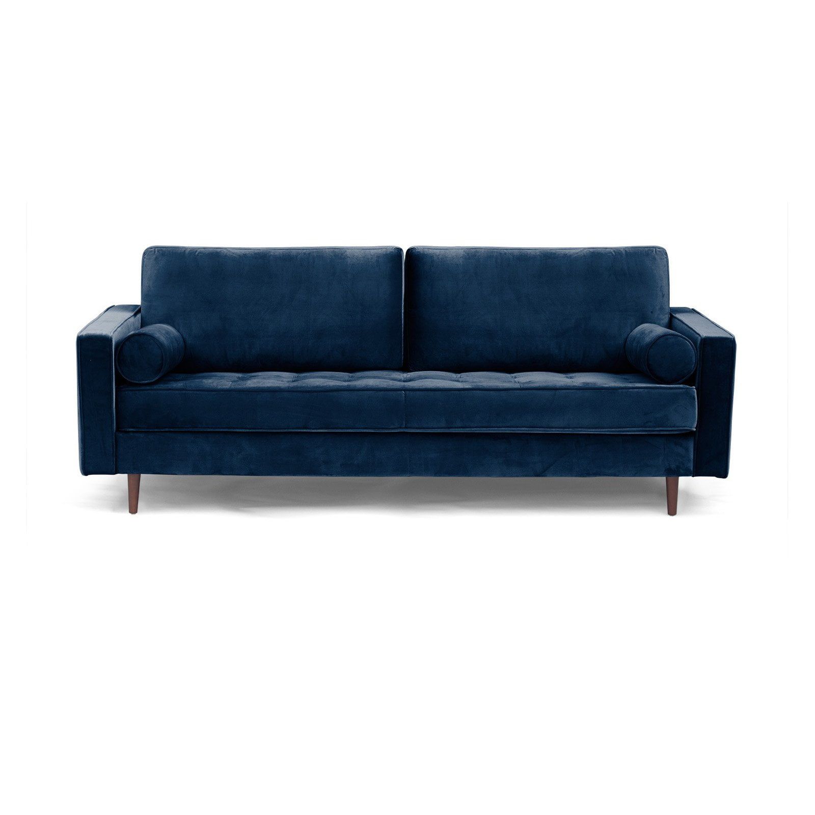 Sapphire Blue Velvet Tufted Sofa with Solid Wood Frame and Track Arms