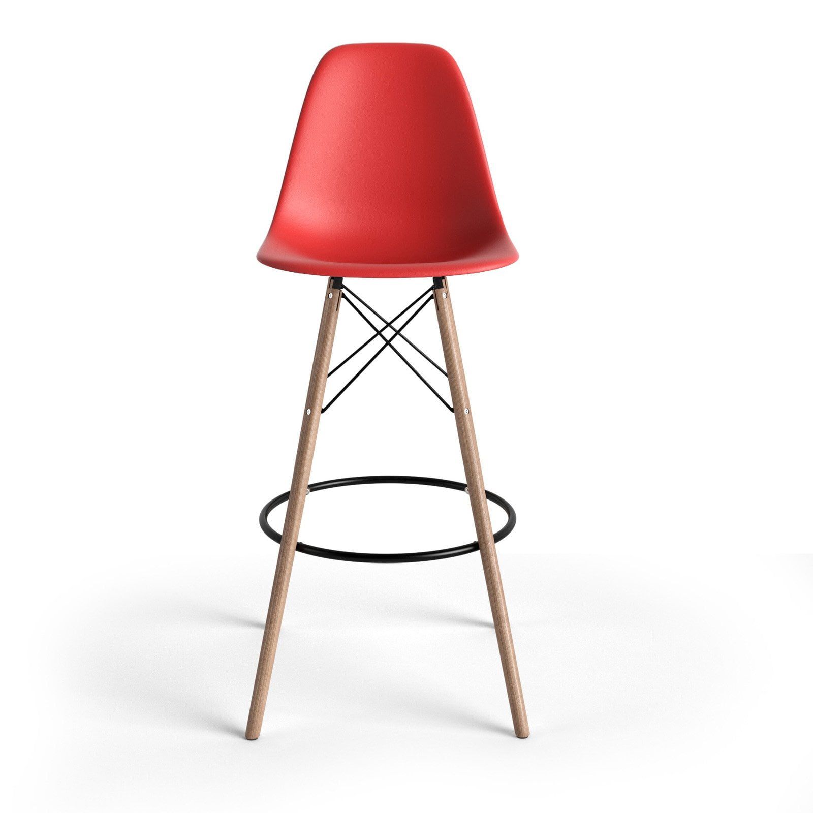 Red Acrylic and Beech Wood Modern Bar Stool Set