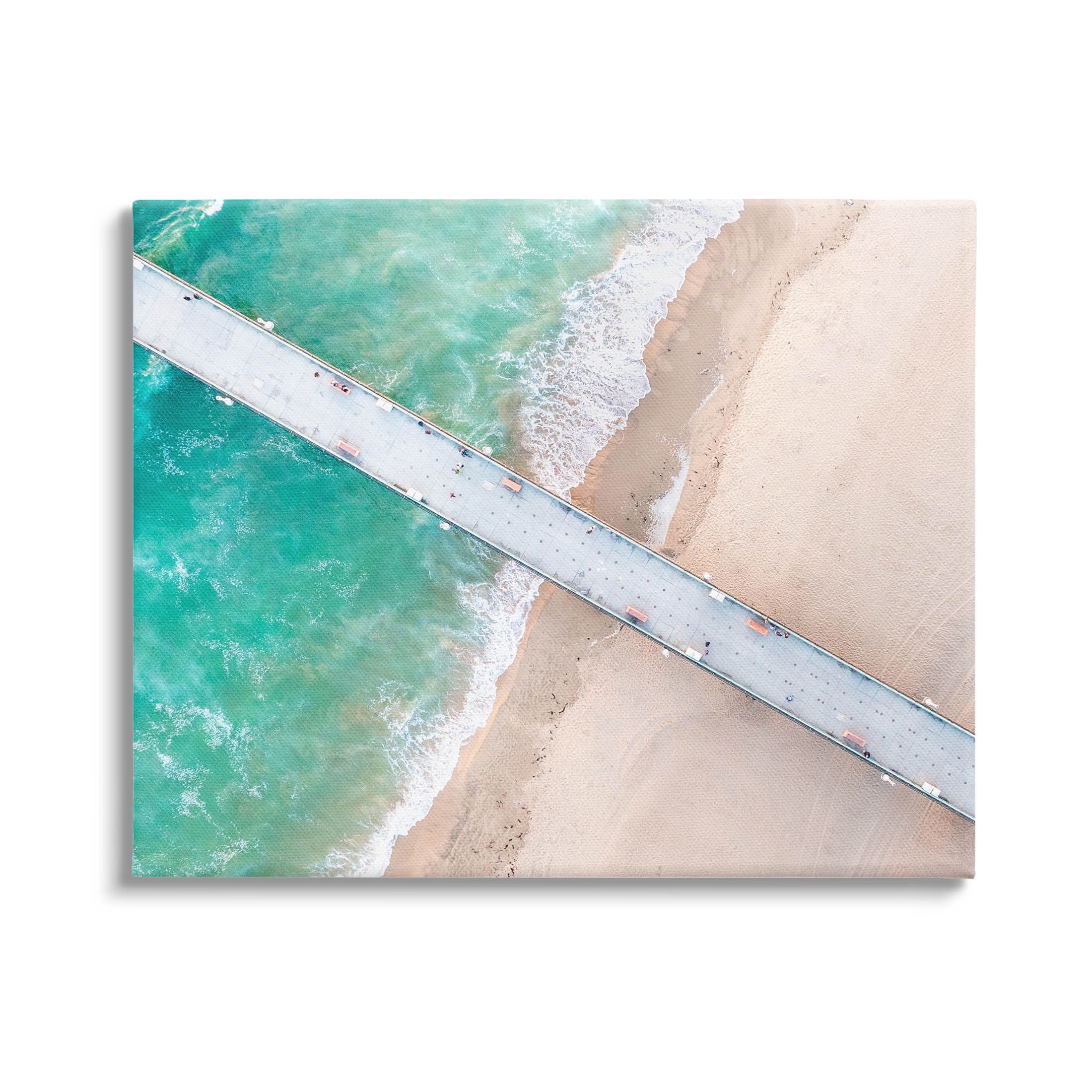 Aerial Ocean Beach Bridge Coastal Canvas Print, 20x16