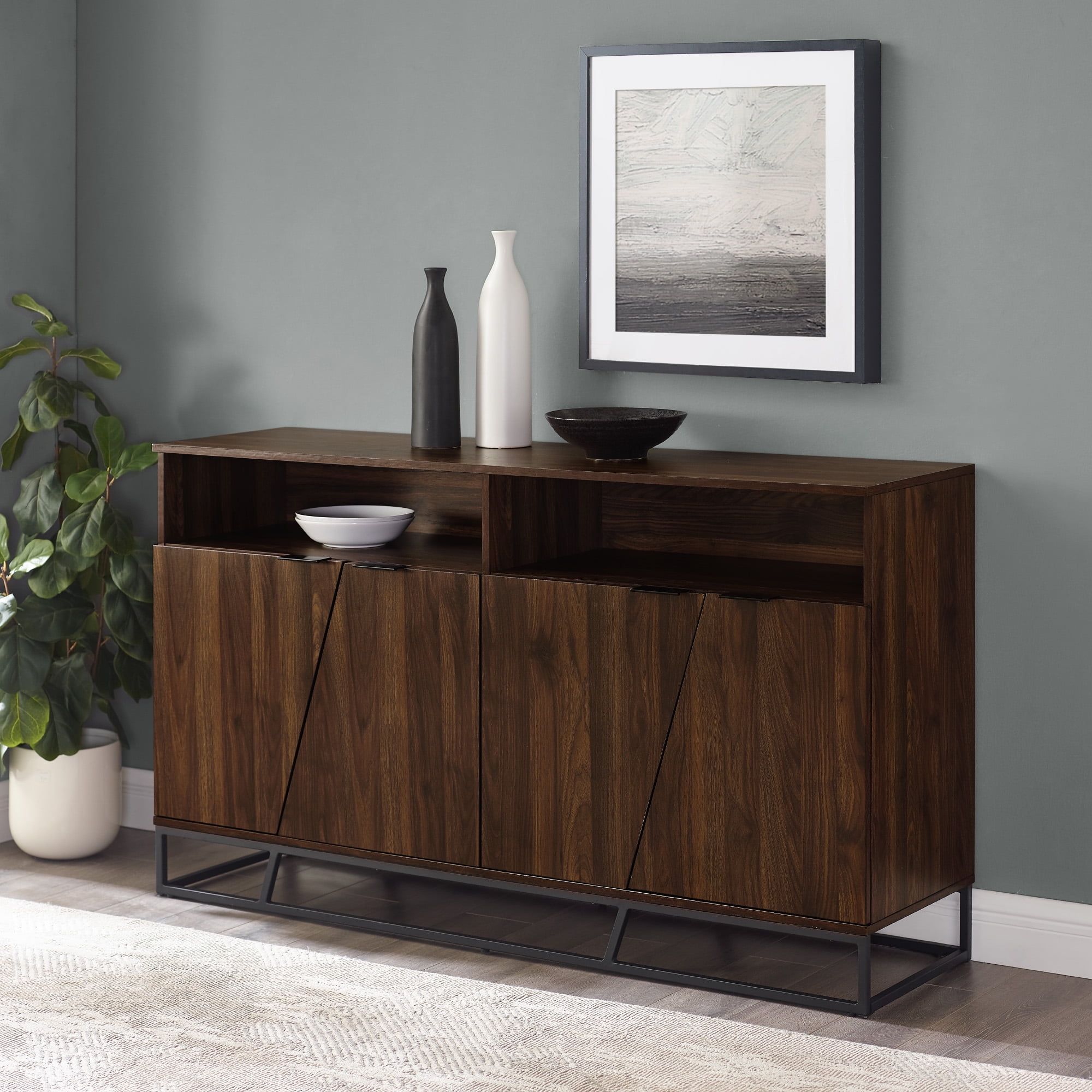 Afton Angled Door Dark Walnut Sideboard with Adjustable Shelves