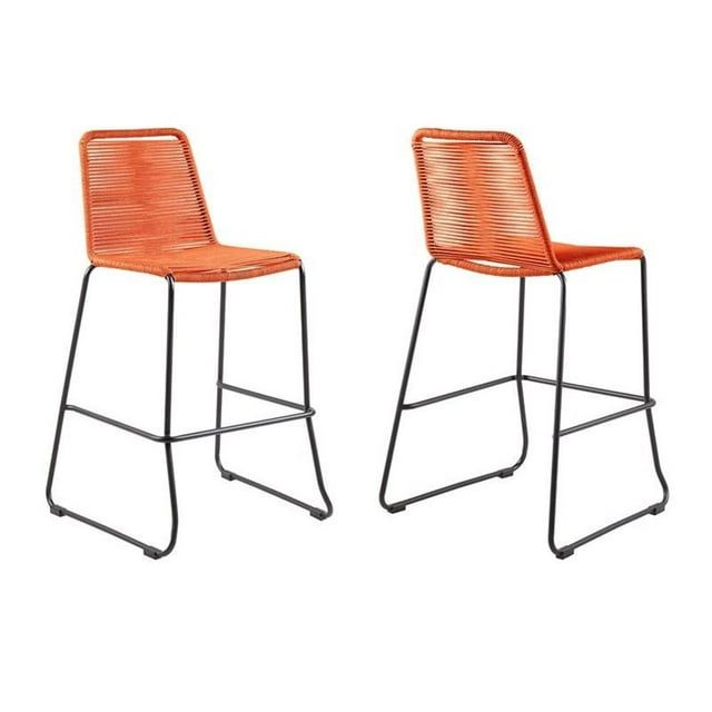 Tangerine Orange 30" Steel and Rope Bar Stools with Cushions