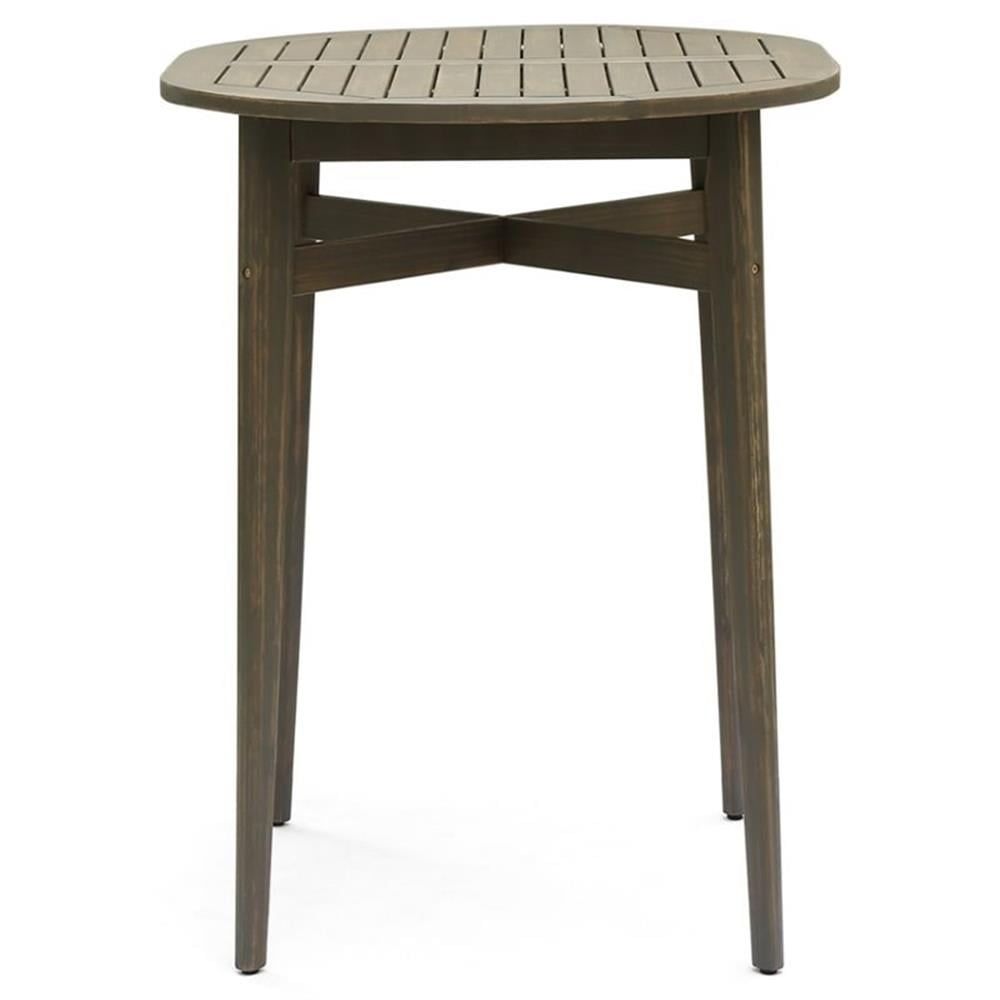 Gray Acacia Wood Outdoor Bar Table with Slatted Top