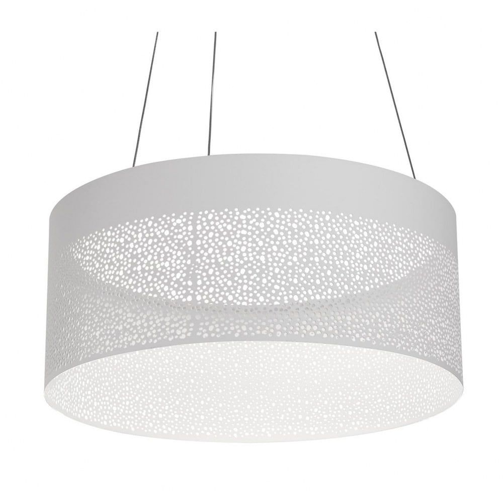 Elegant Ash White 20" LED Drum Pendant with Acrylic Shade