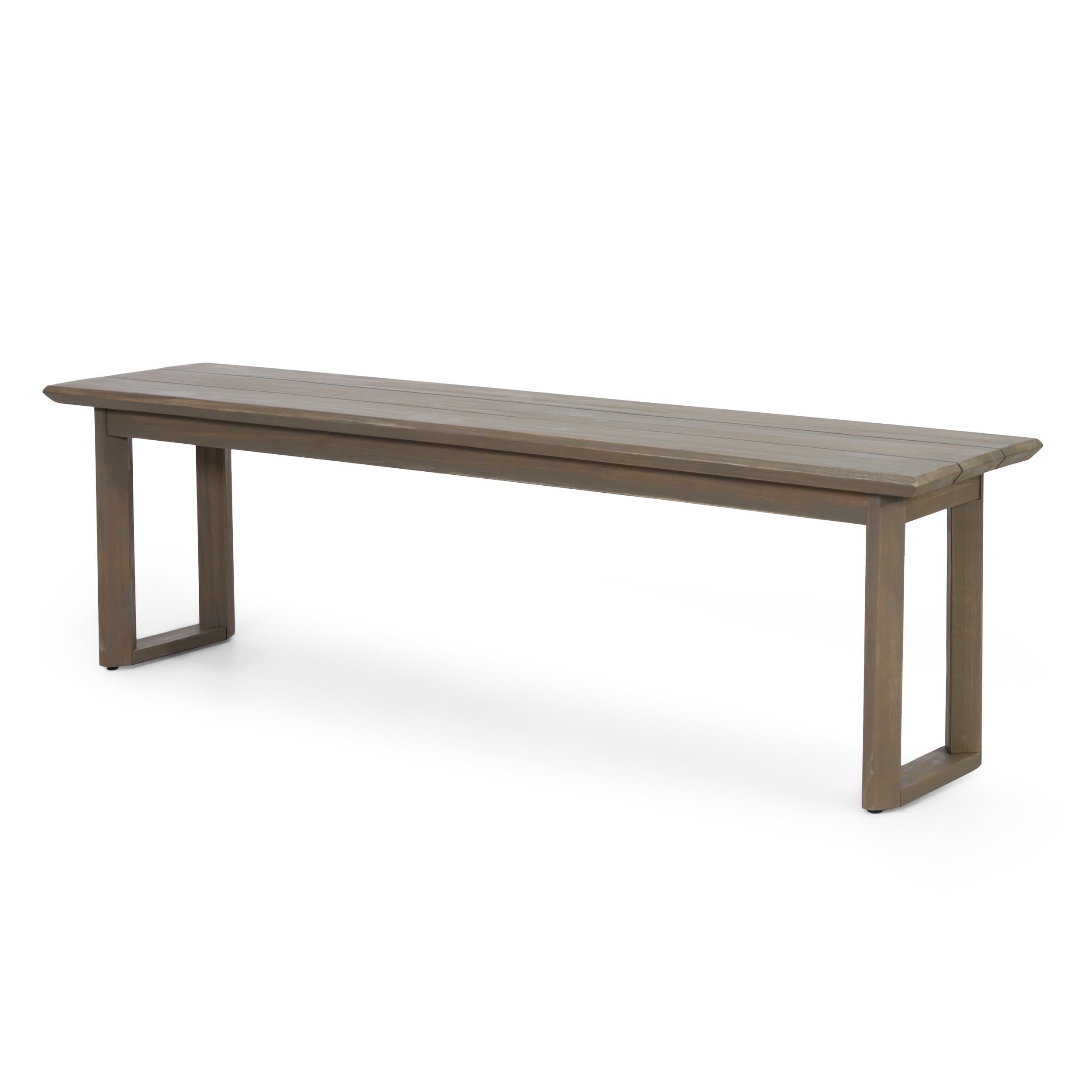 Rustic Gray Acacia Wood 61'' Outdoor Dining Bench