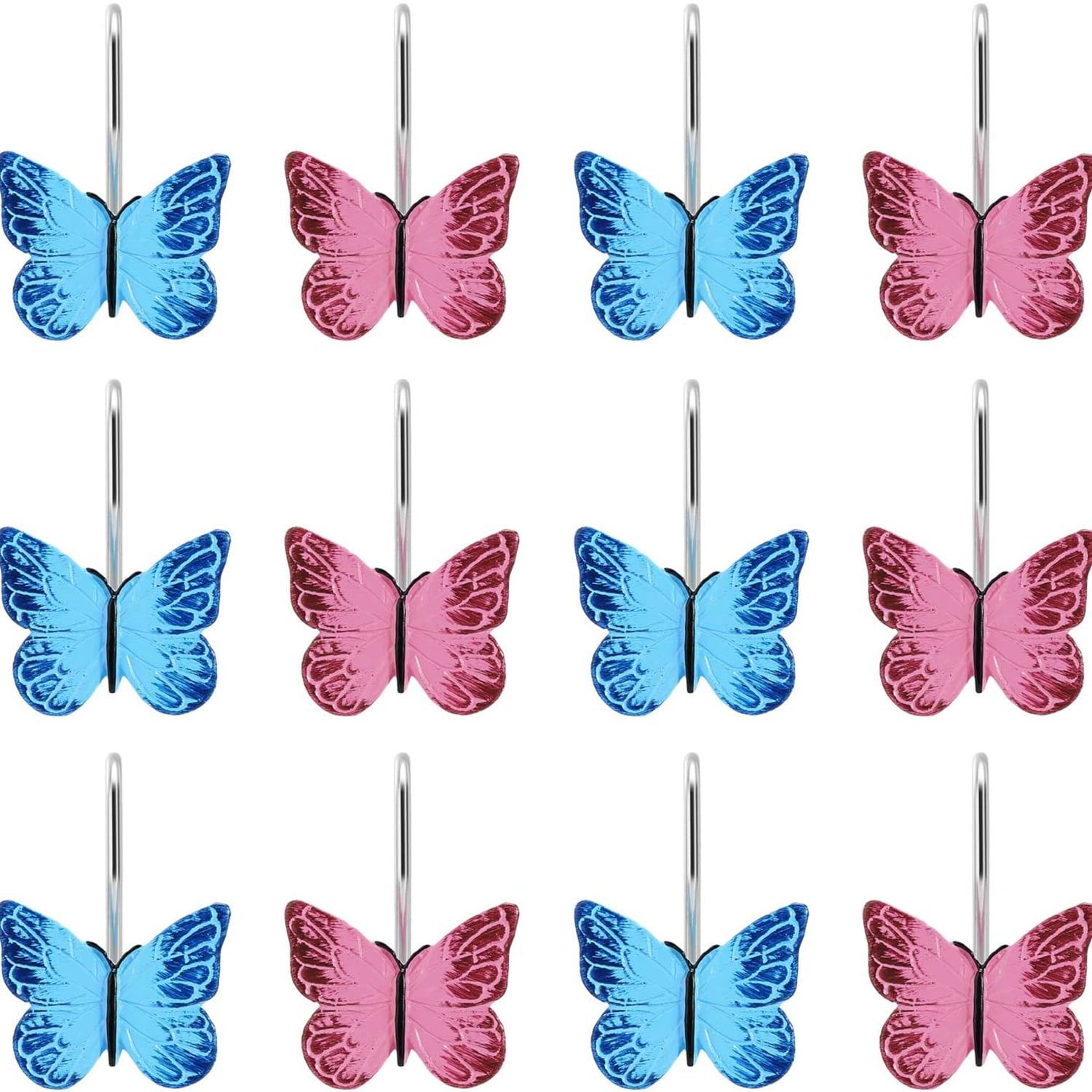 Blue and Red Butterfly Resin Shower Curtain Hooks