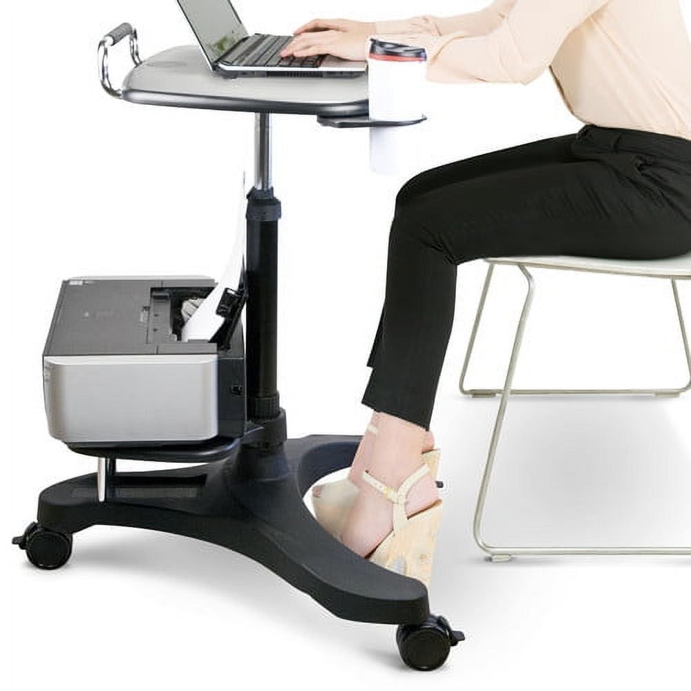 Black Adjustable Height Mobile Laptop Workstation with Power Outlet