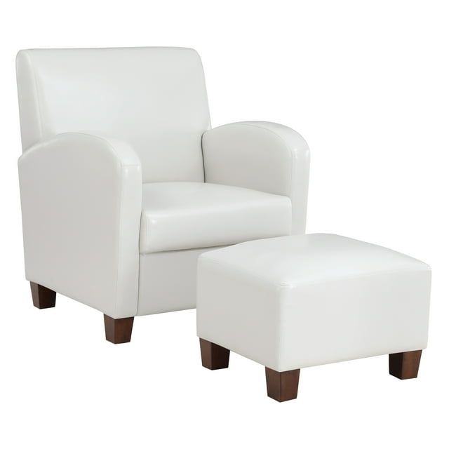 Cream Faux Leather Accent Chair with Matching Ottoman