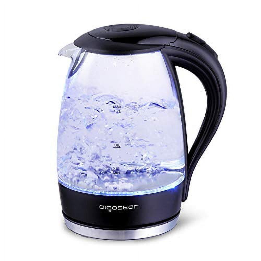 Aigostar 1.7L Black Glass Electric Kettle with Blue LED