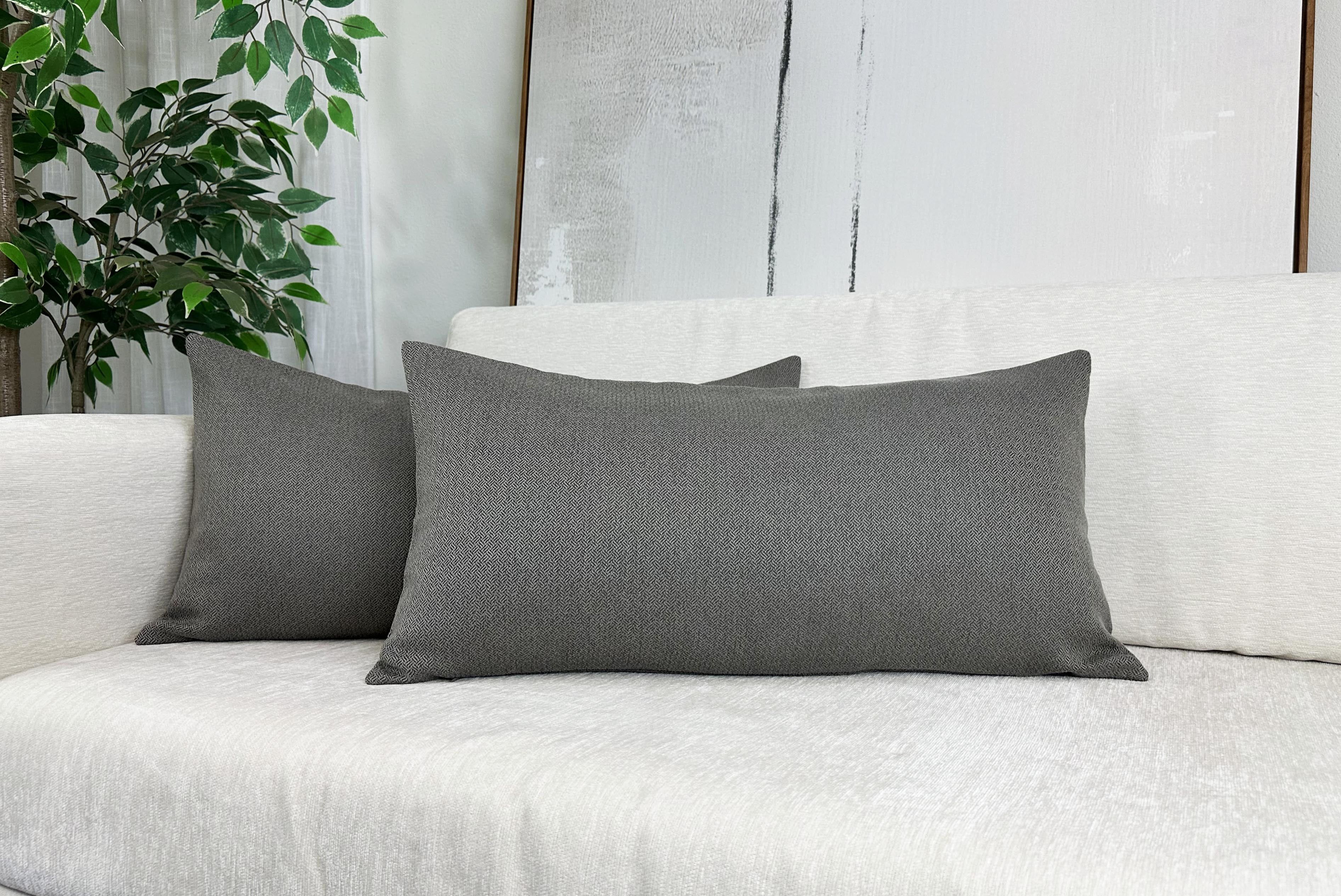 Steel Gray 12" x 24" Brushed Polyester Lumbar Pillow Covers, Set of 2