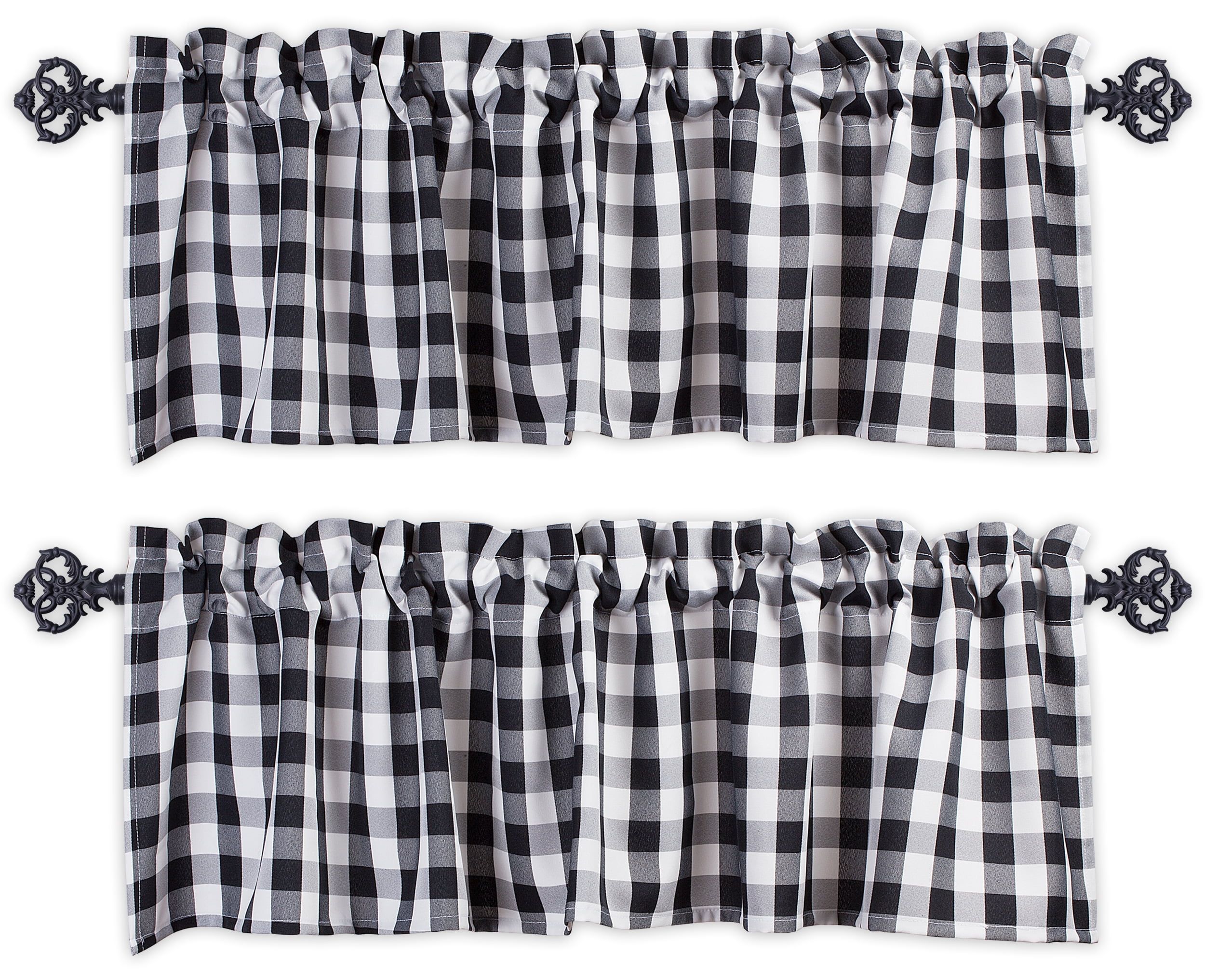 Black and White Checkered Rod Pocket Kitchen Valances, 56” x 14” (2 Panels)