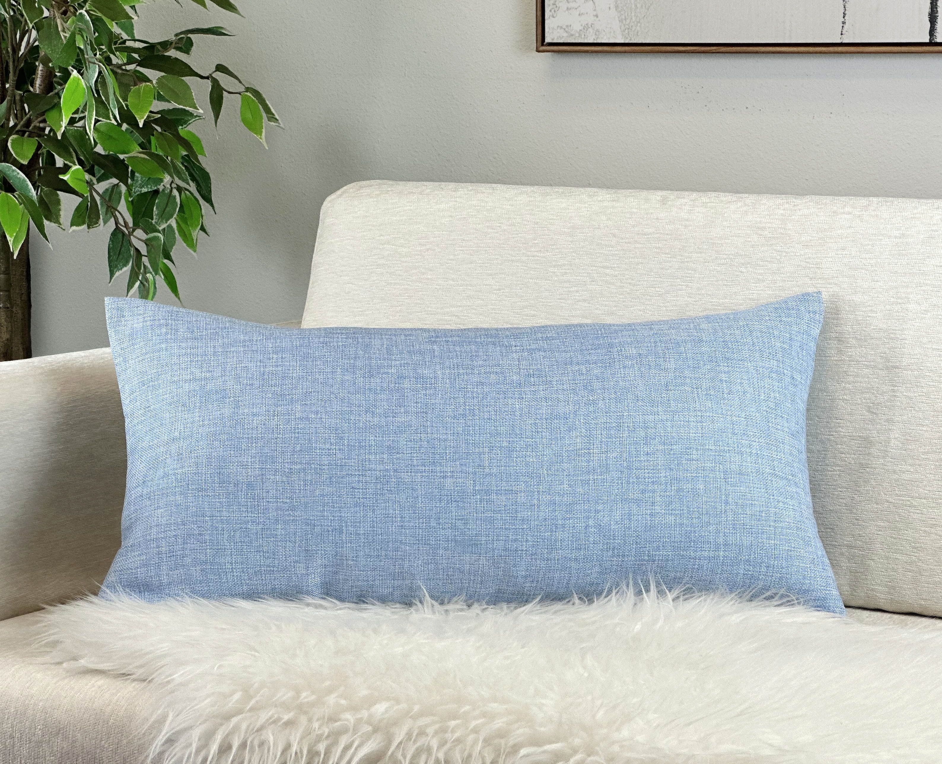 Baby Blue Faux Linen 12"x24" Lumbar Throw Pillow Cover