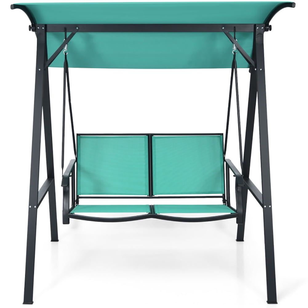 Green 2-Person Steel Frame Patio Swing with Adjustable Canopy