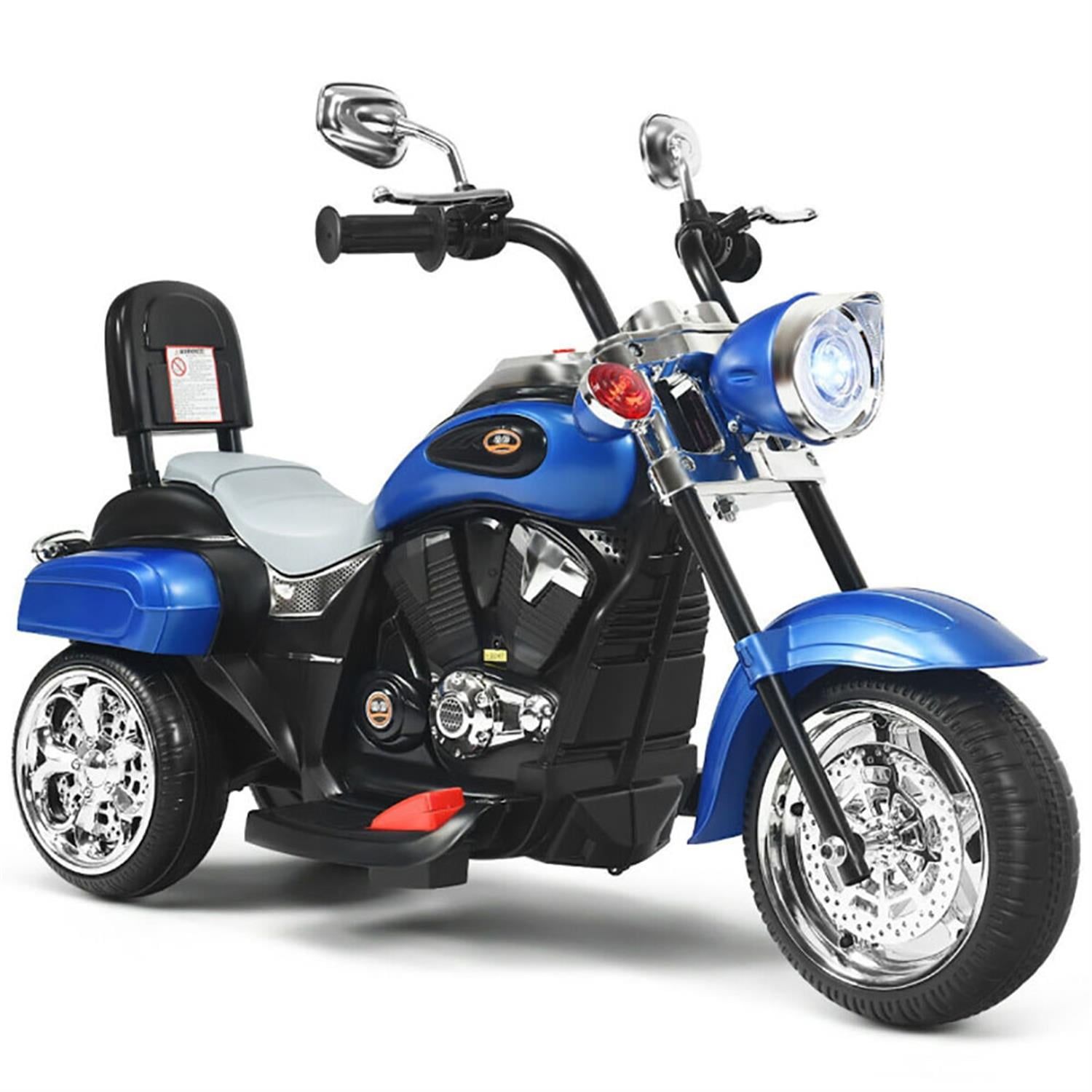 Blue 6V Kids Ride-On Chopper Motorcycle with Headlight and Horn