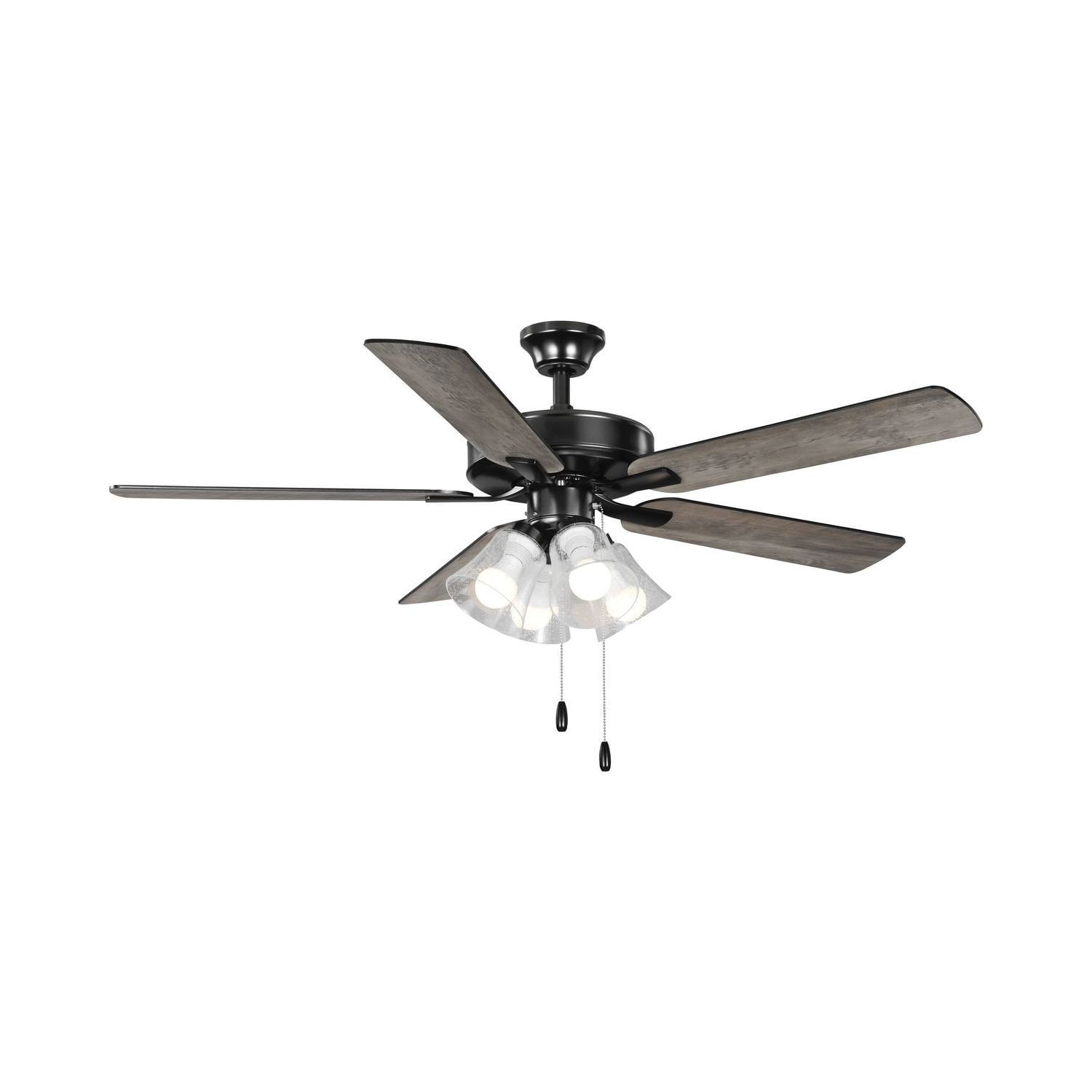 Matte Black 52" Ceiling Fan with Reversible Blades and Light