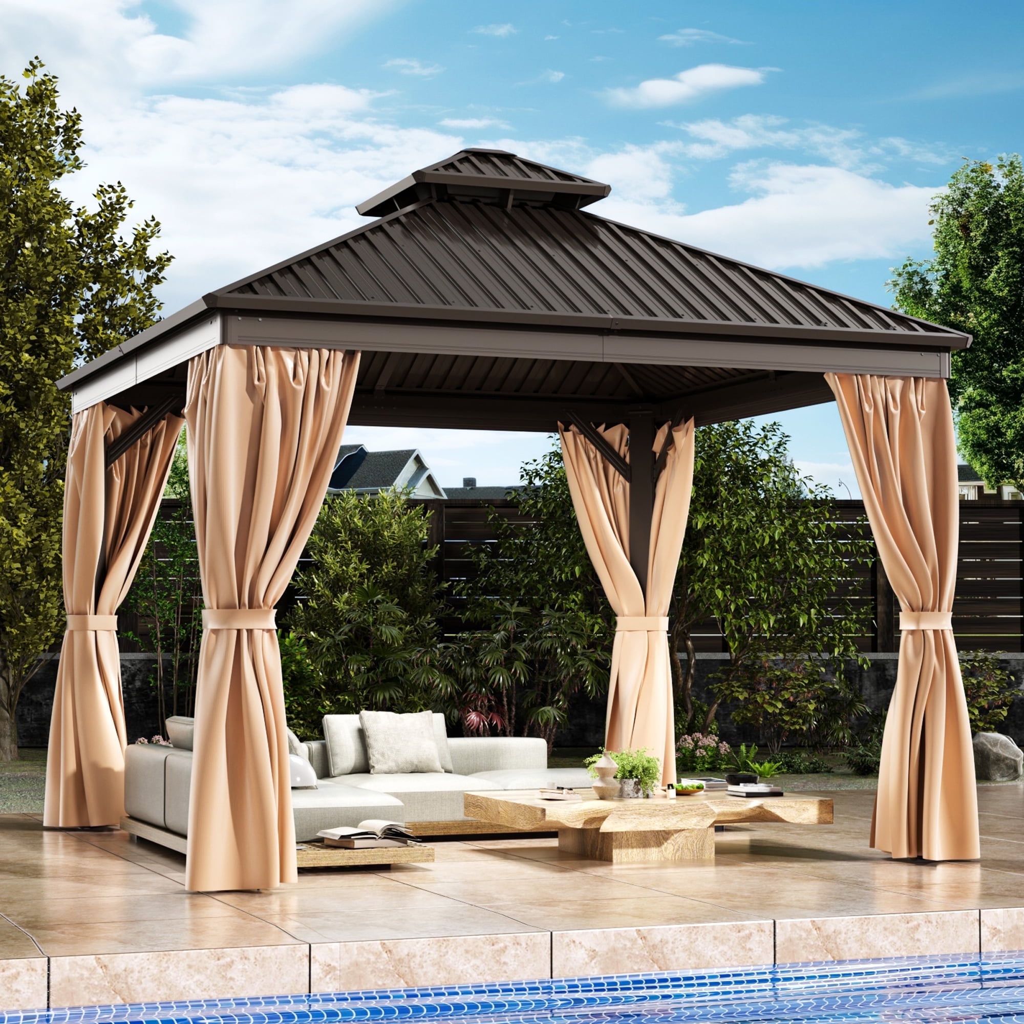 10x10 Brown Aluminum Frame Gazebo with Double Roof