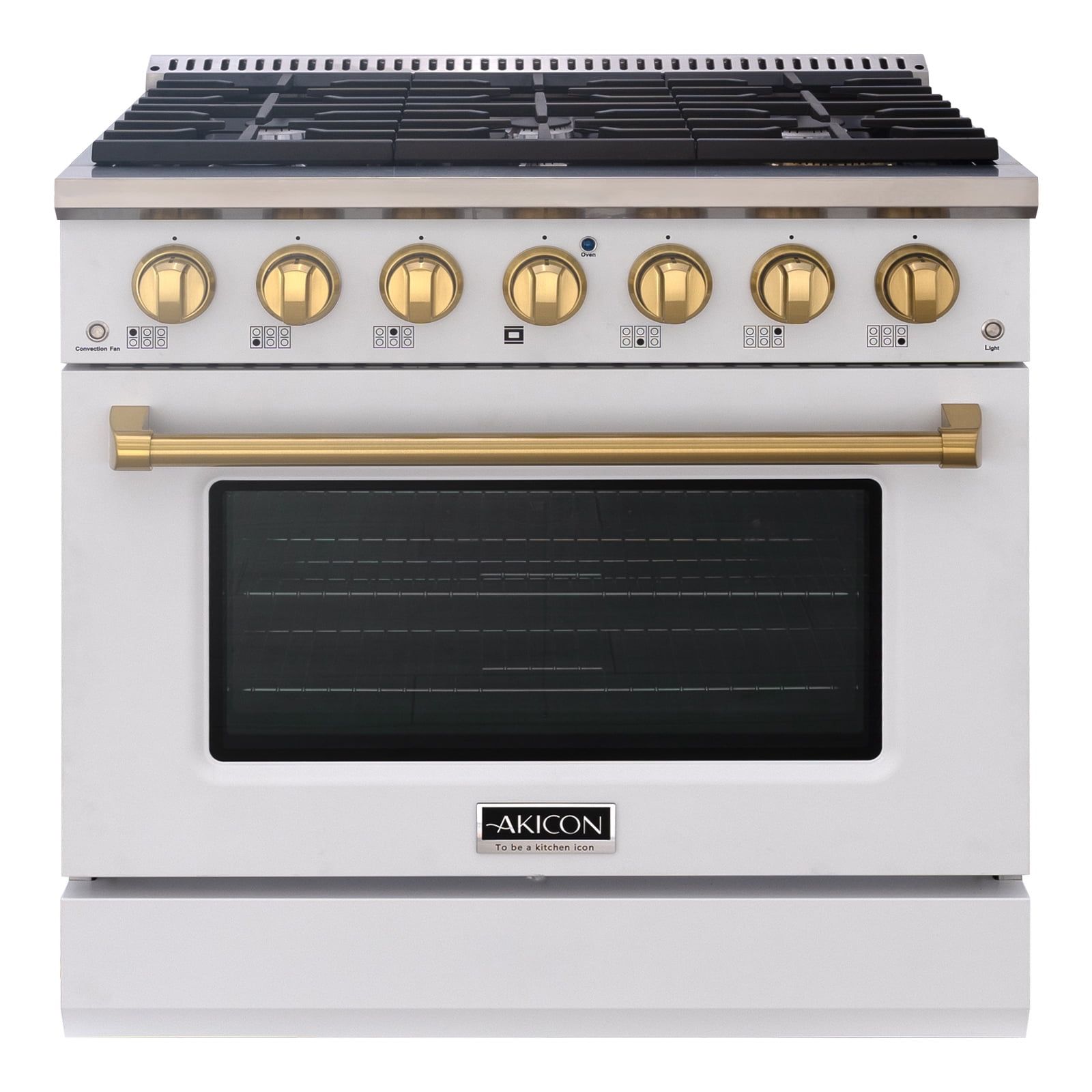 Akicon 36" White and Gold Freestanding Gas Range with Convection Oven