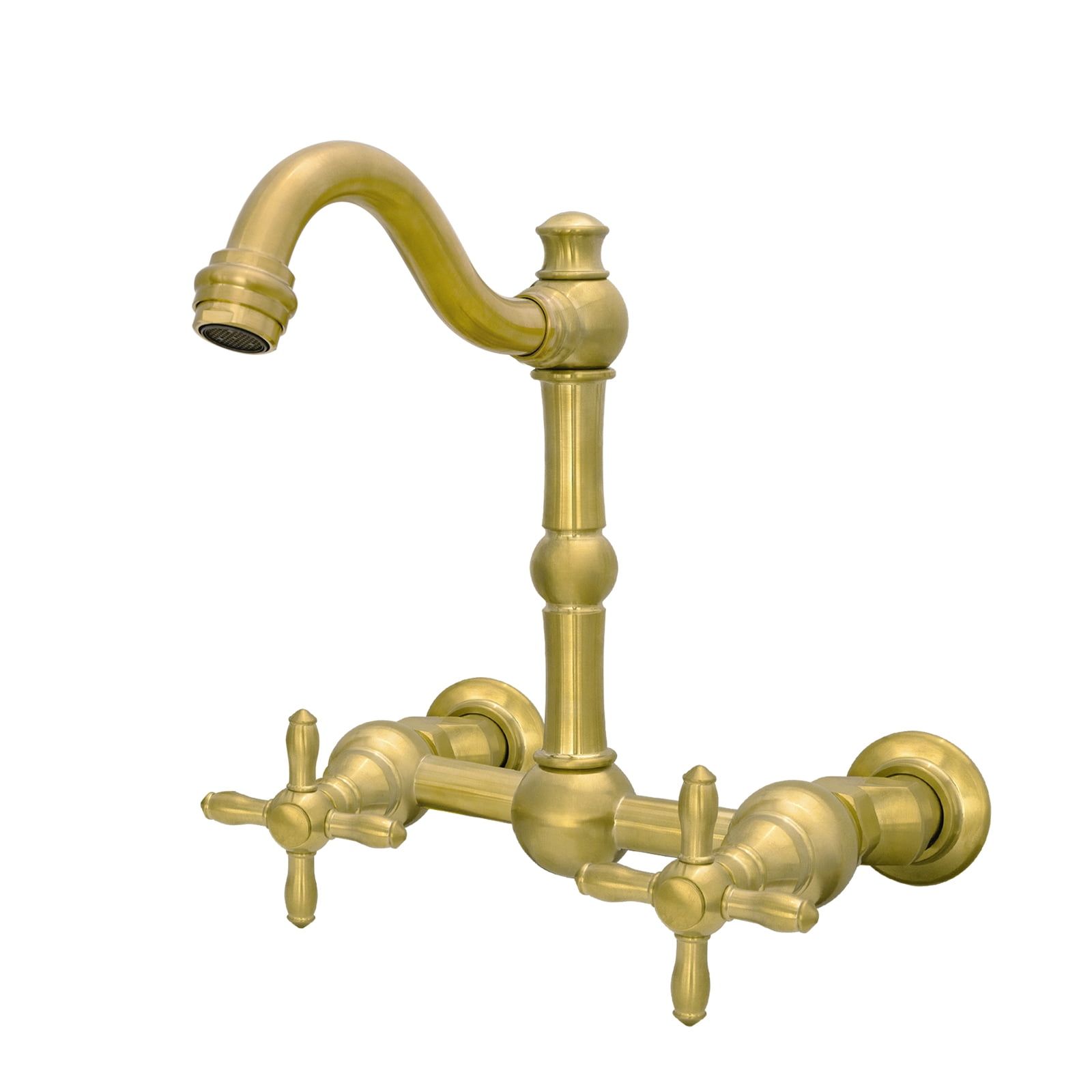 Brass Gold Wall Mount Bathroom Faucet with Dual Handles