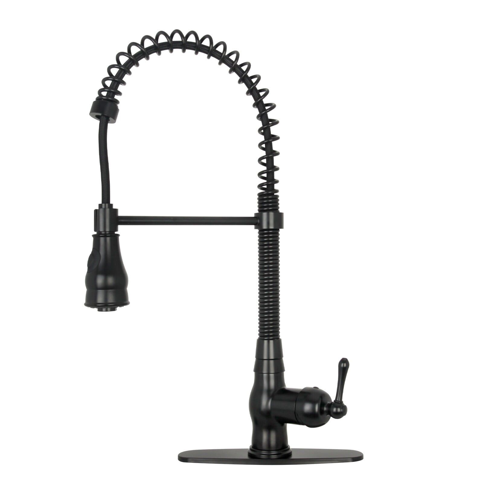 Matte Black Brass Pre-Rinse Spring Kitchen Faucet with Pull-out Spray