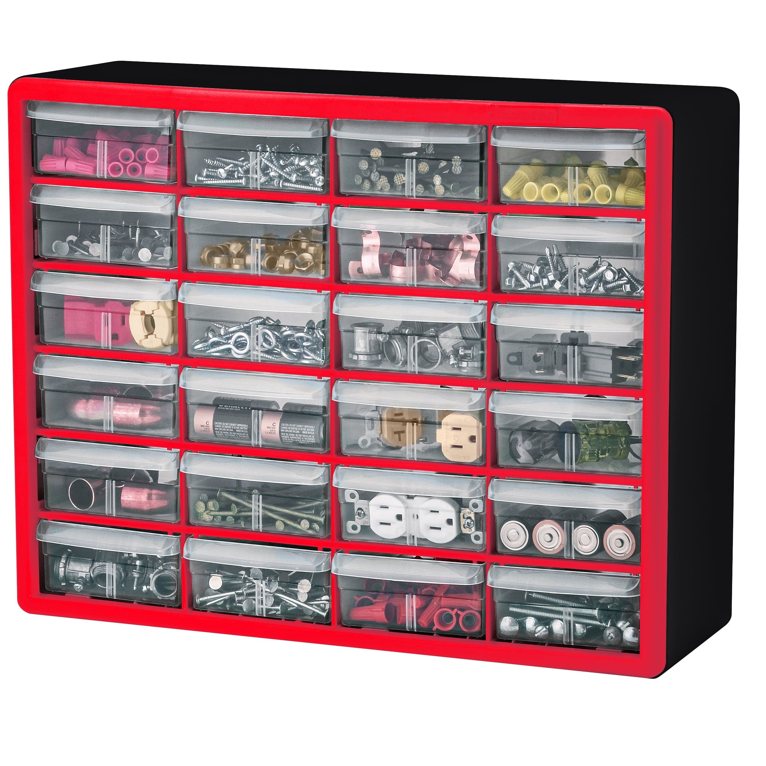 Red 24-Drawer Plastic Storage Cabinet Organizer