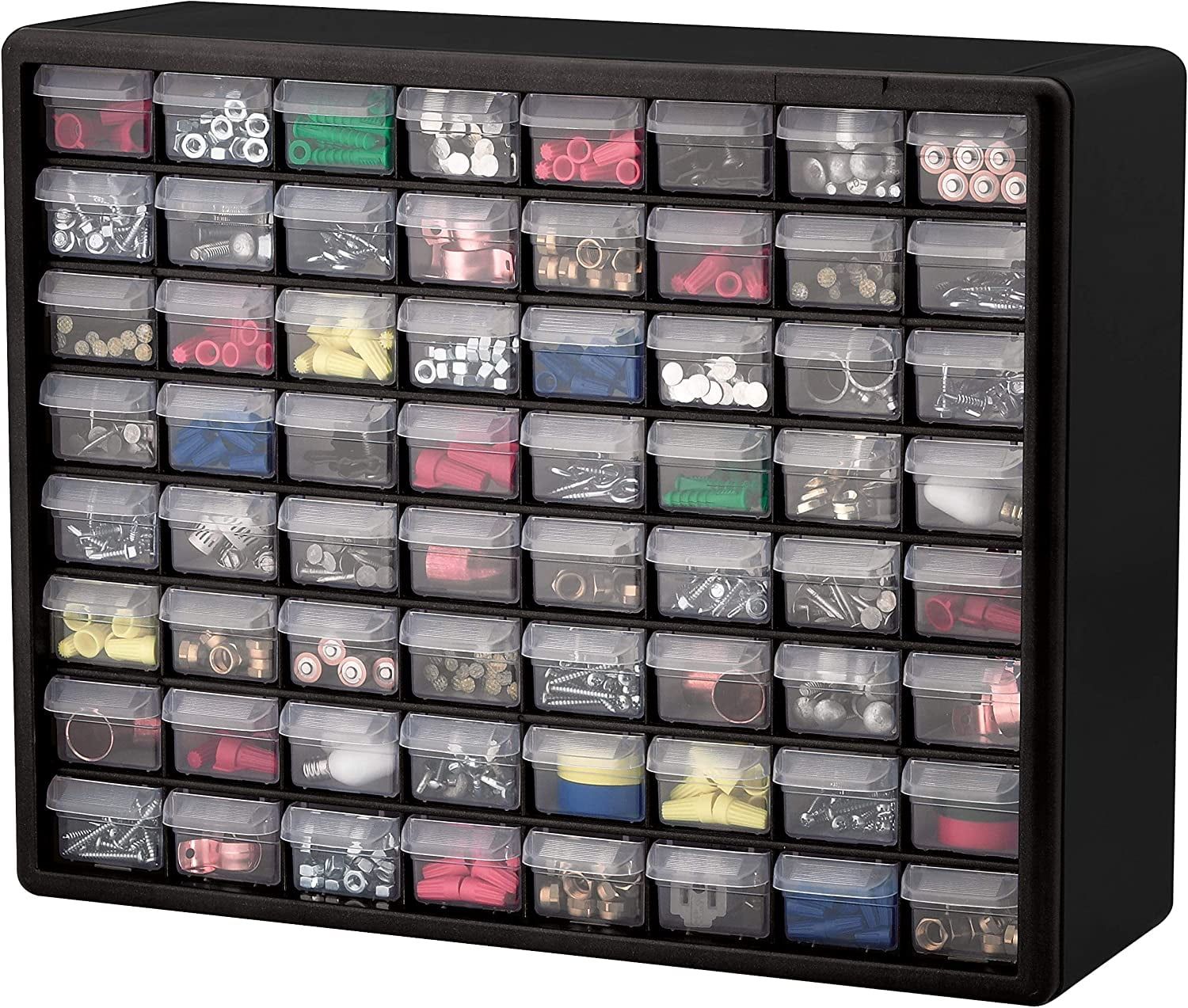 Black 64-Drawer Stackable Plastic Storage Cabinet