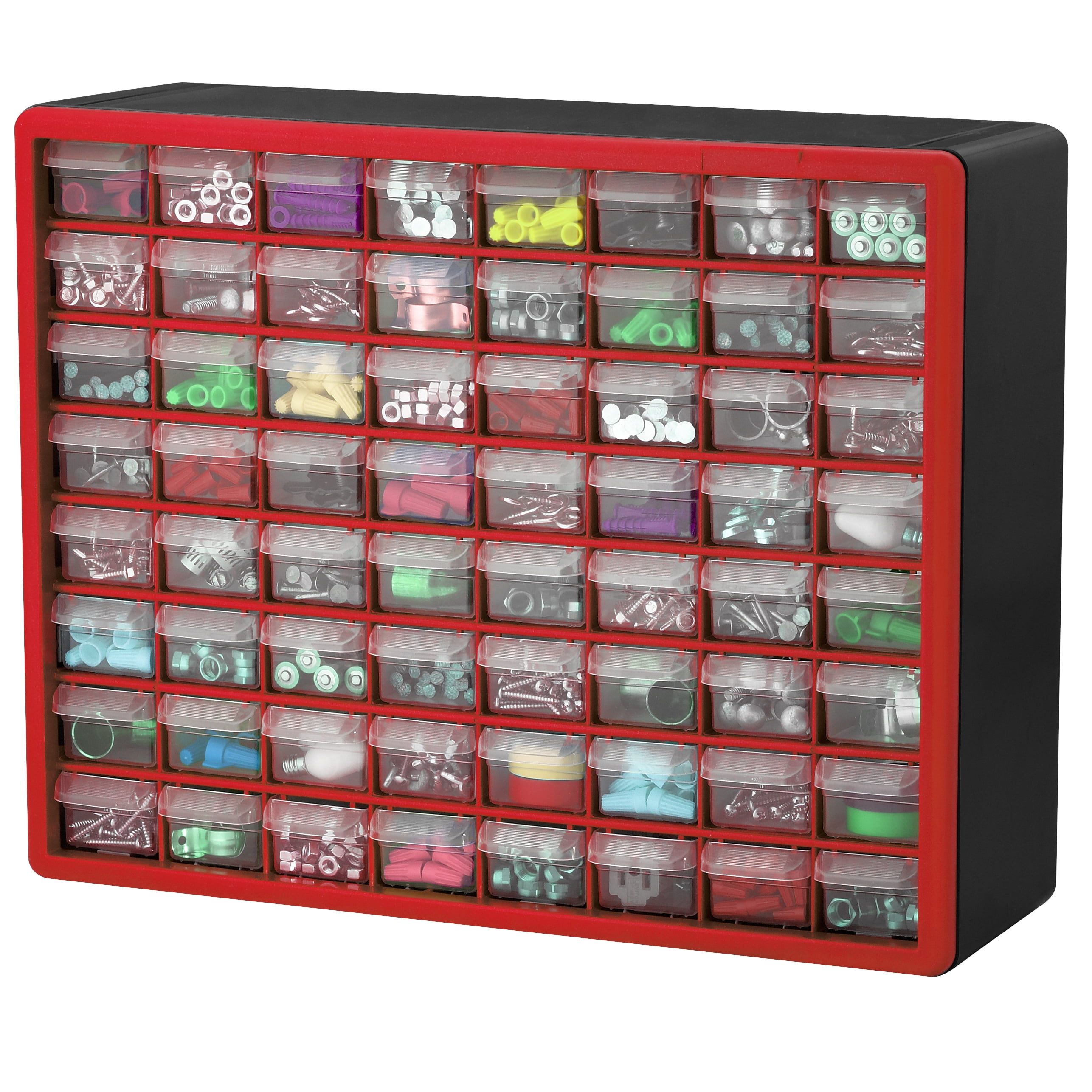 Red 64-Drawer Plastic Wall-Mounted Storage Organizer